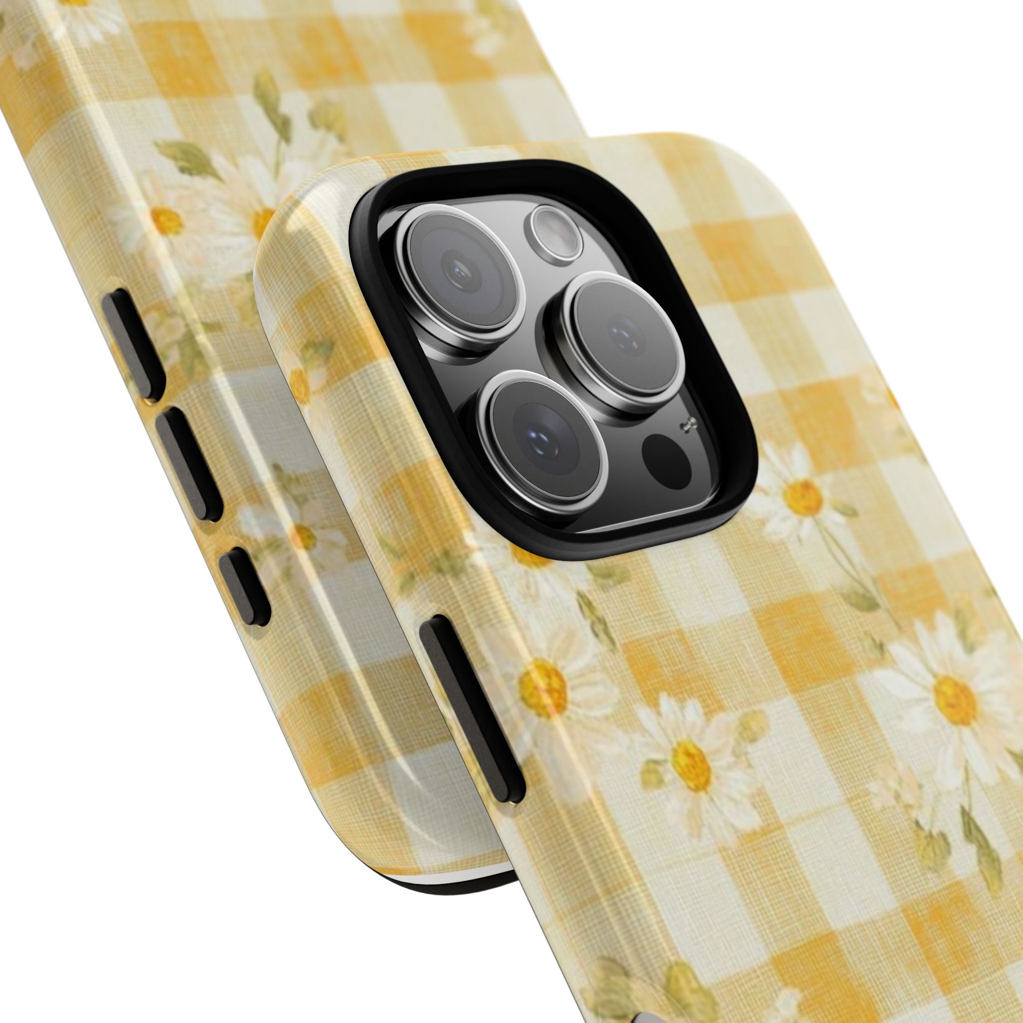 Daisy Gingham Tough Phone Case — Yellow Floral Protective Cover