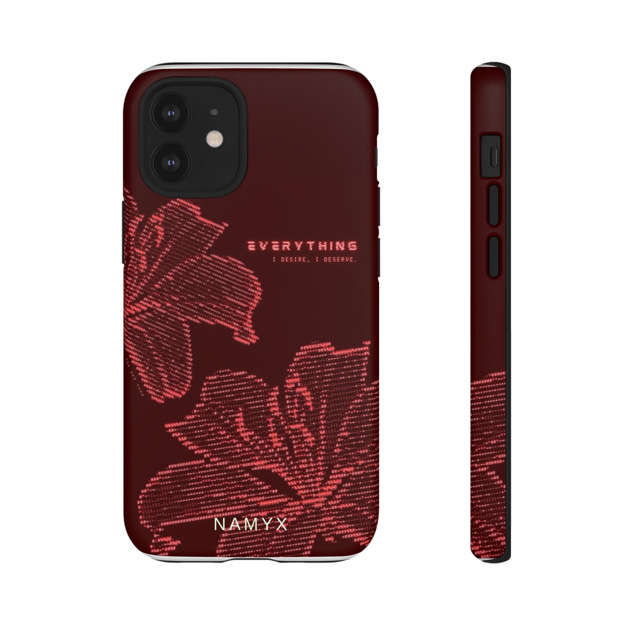 Floral Tough Phone Case — 'Everything' Burgundy Protective Cover