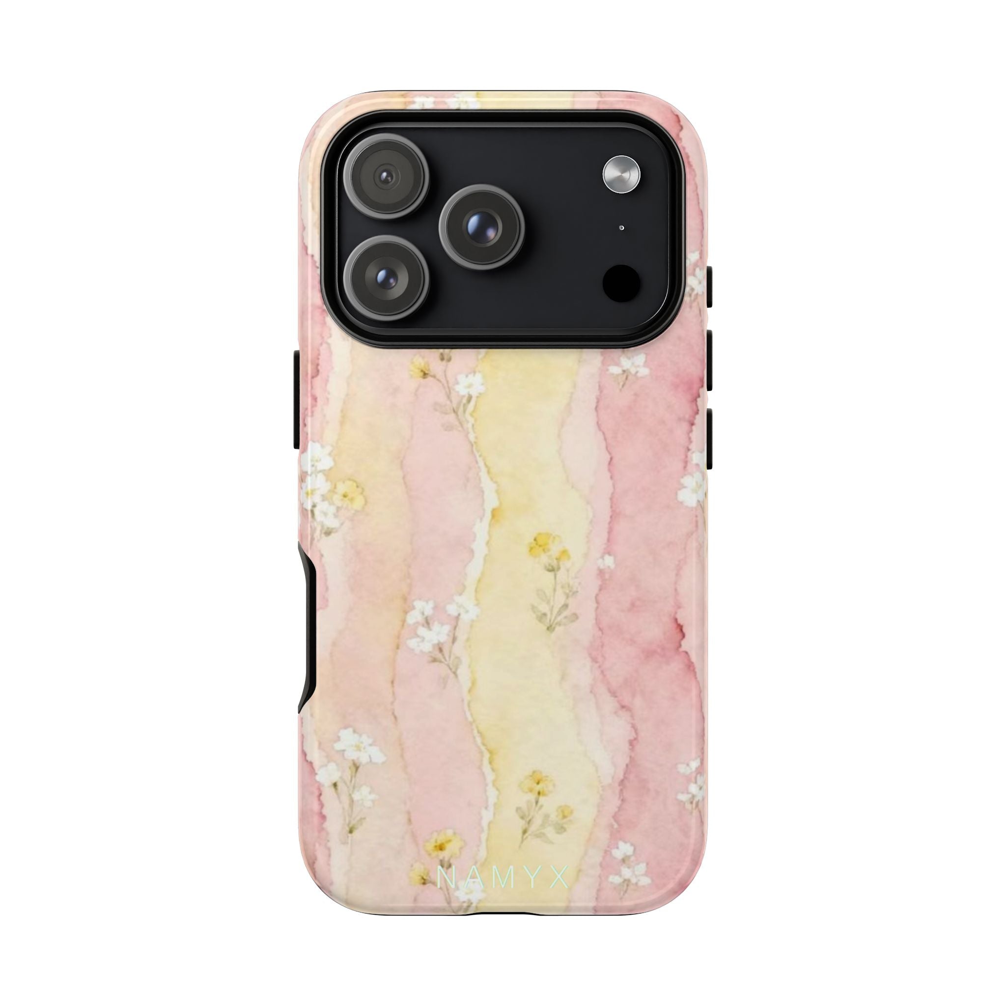Floral Watercolor Tough Phone Case — Pink & Yellow Daisy Protective Cover