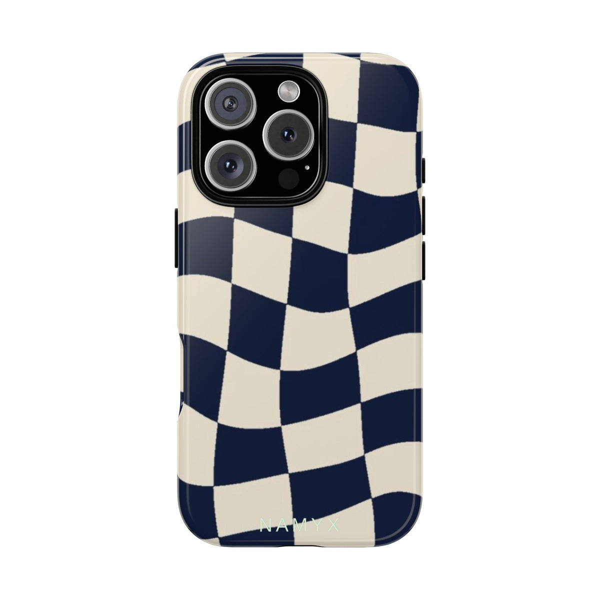 Wavy Checkered Phone Case – Retro Navy Racing Pattern Tough Case
