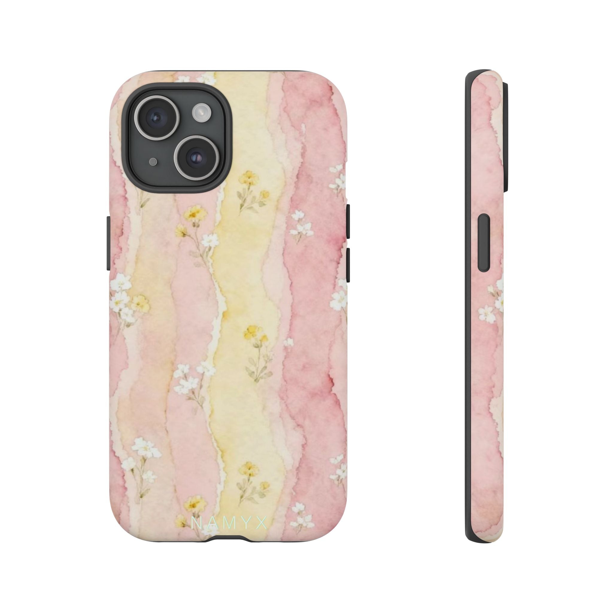 Floral Watercolor Tough Phone Case — Pink & Yellow Daisy Protective Cover