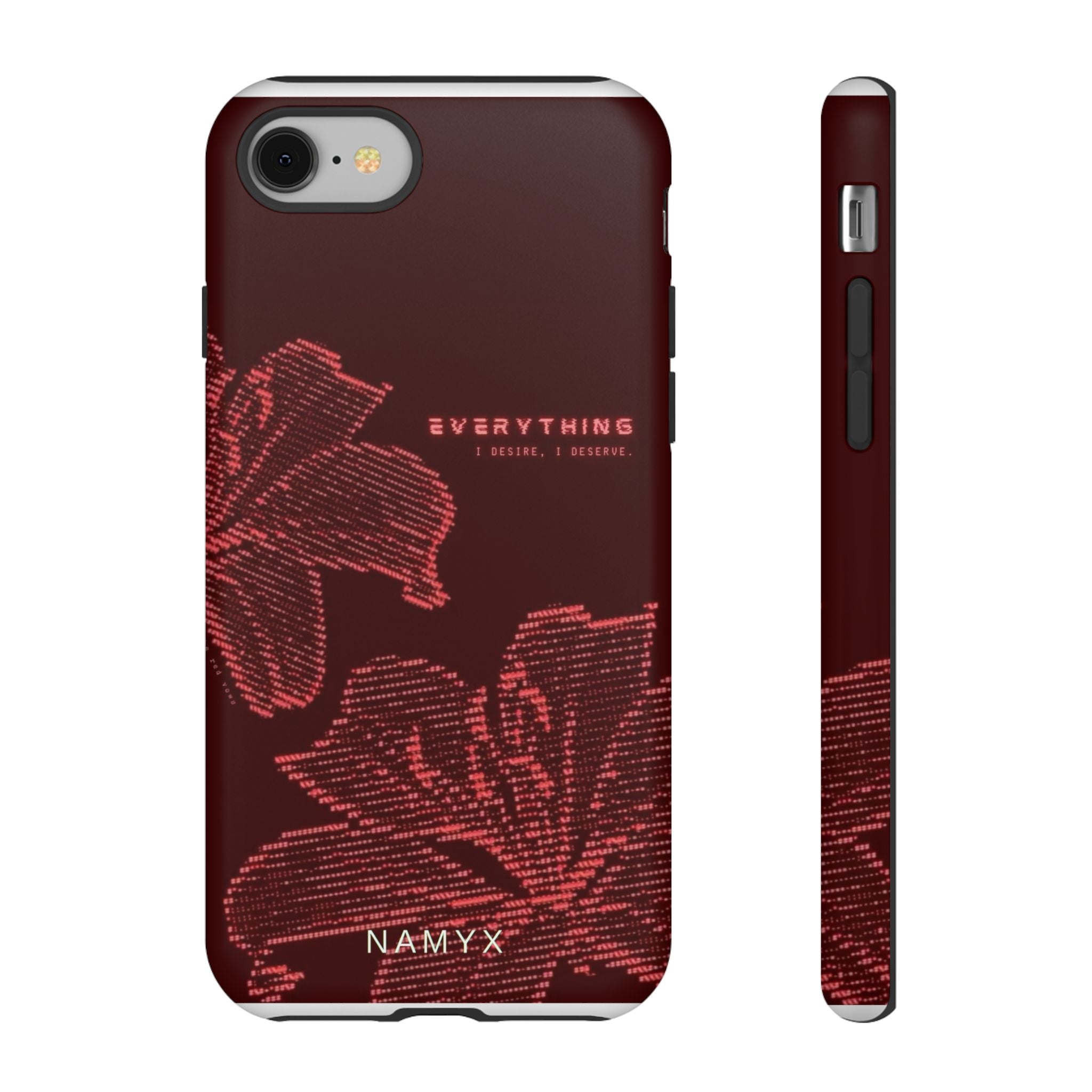 Floral Tough Phone Case — 'Everything' Burgundy Protective Cover