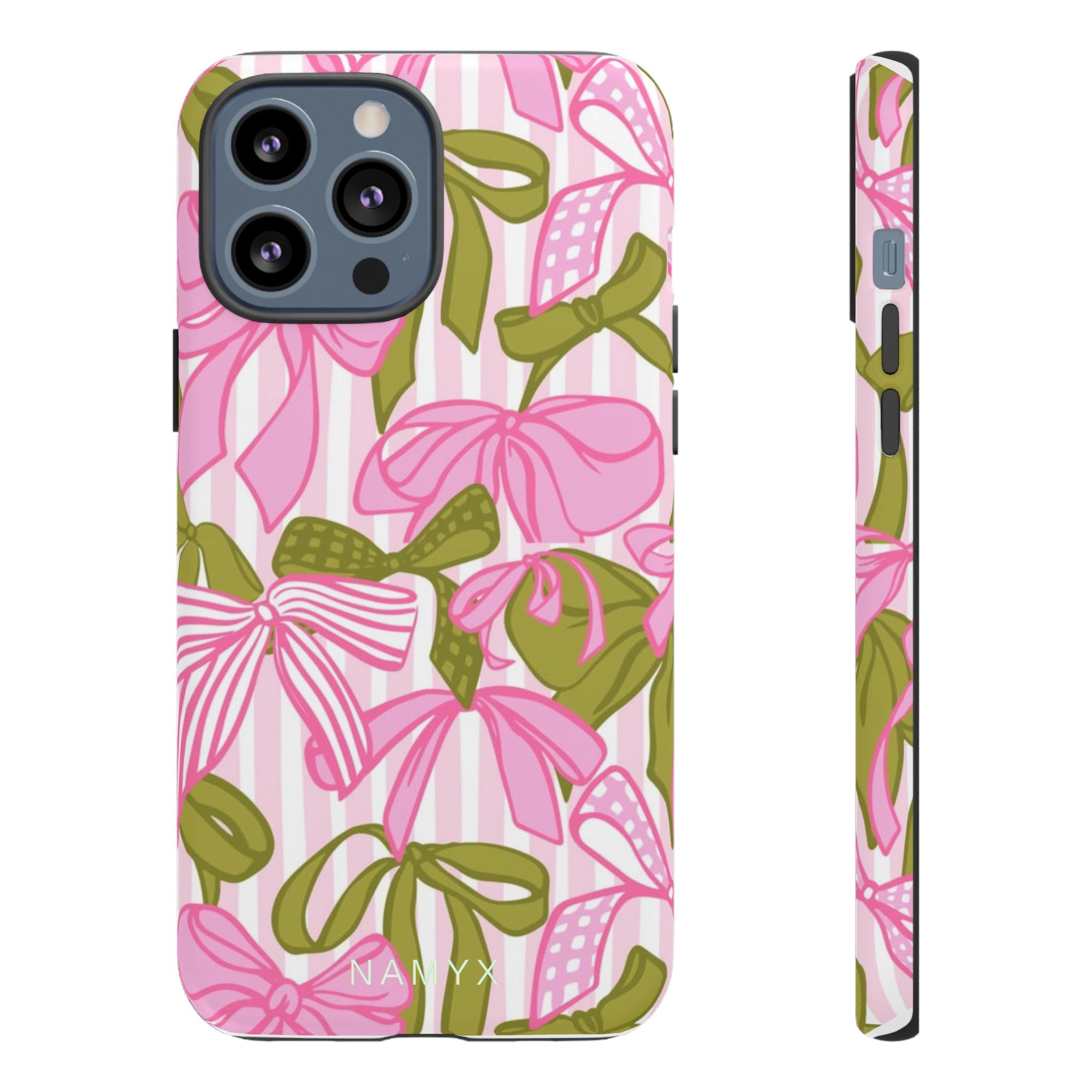 Bow Pattern Tough Case - Pink & Olive Floral Phone Cover