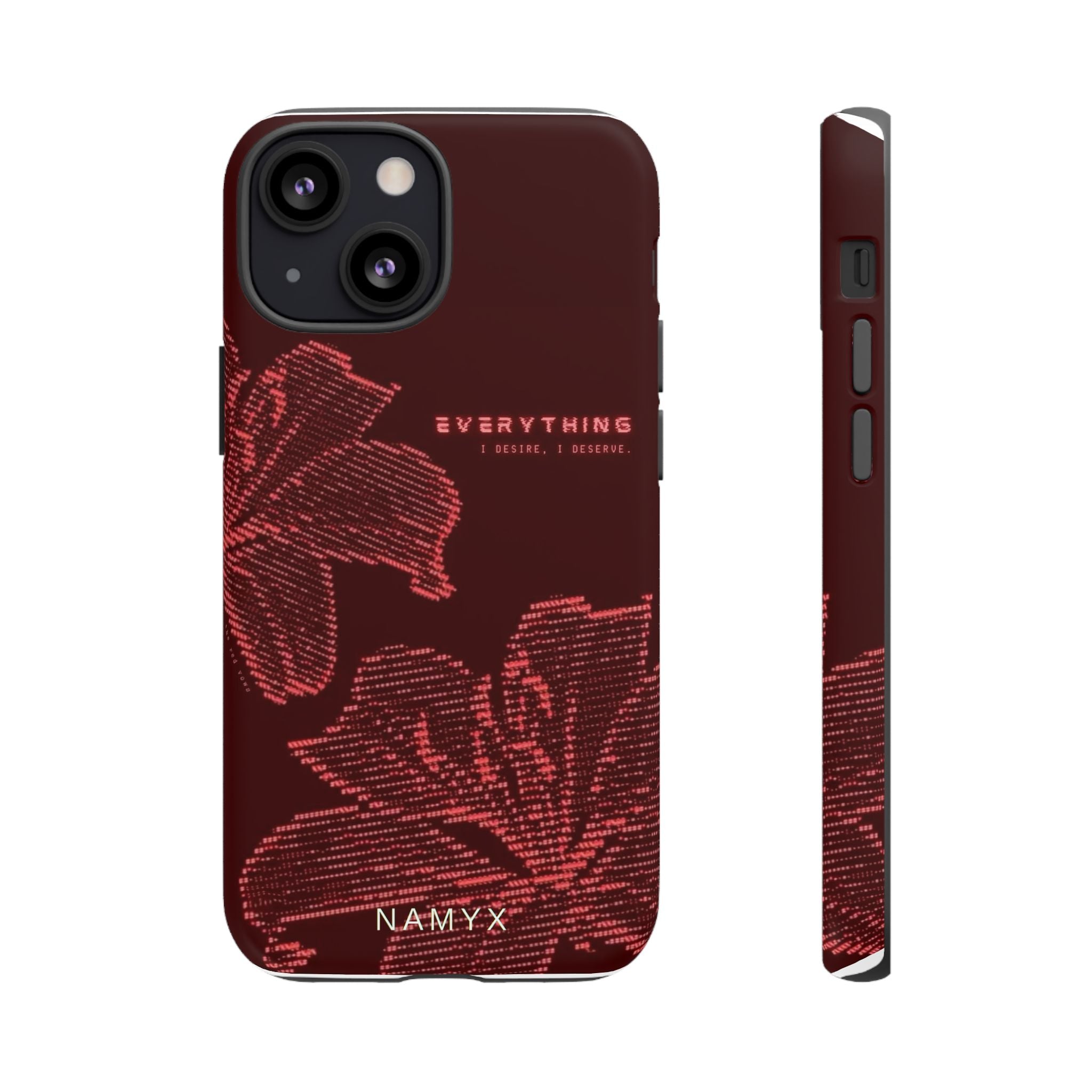 Floral Tough Phone Case — 'Everything' Burgundy Protective Cover