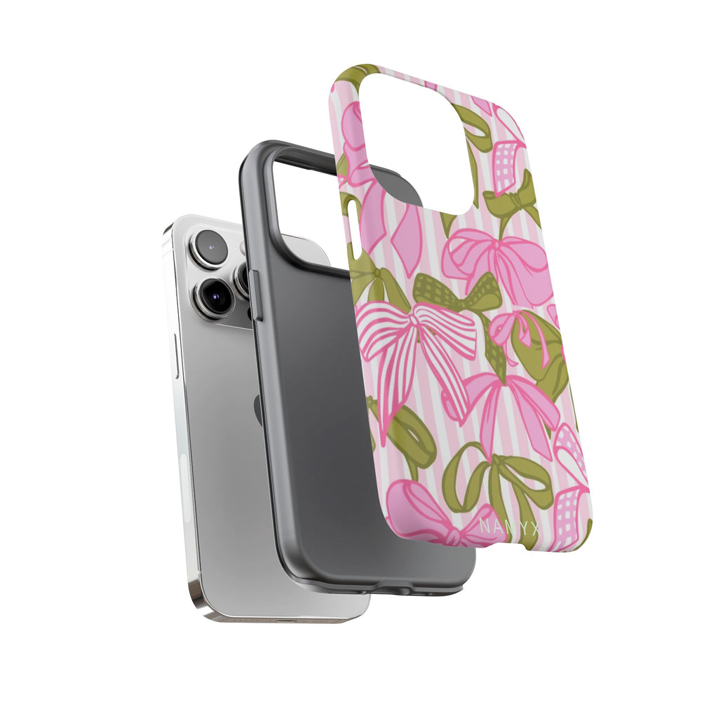 Bow Pattern Tough Case - Pink & Olive Floral Phone Cover