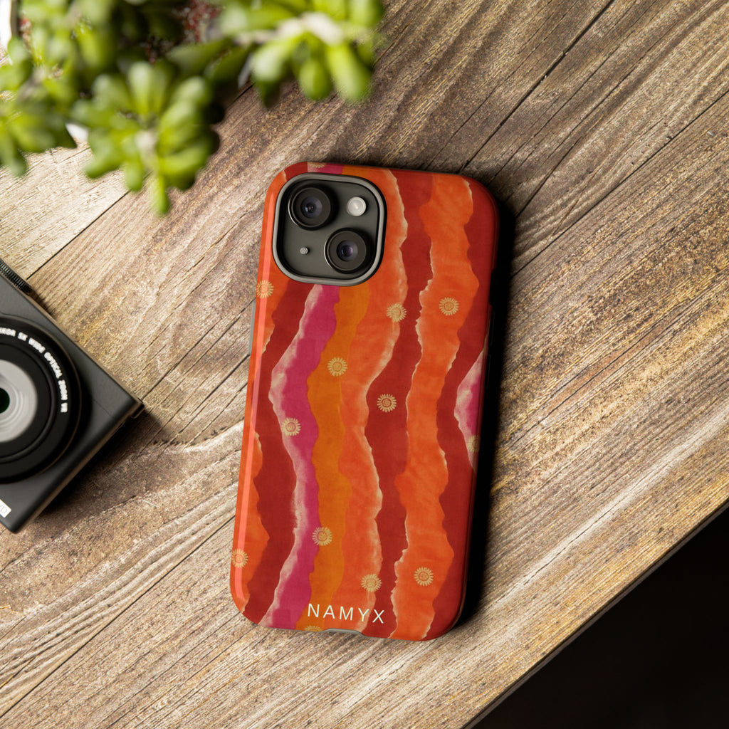 Abstract Red Waves Phone Case — Bold Orange & Pink Protective Tough Case