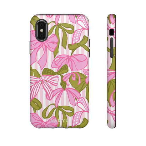 Bow Pattern Tough Case - Pink & Olive Floral Phone Cover