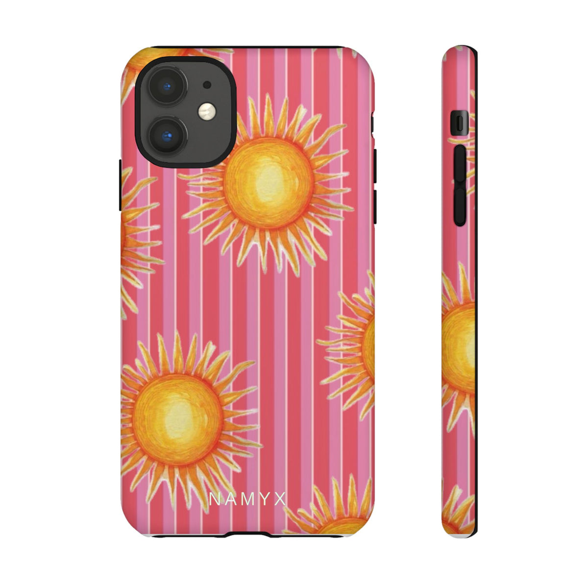 Sunburst Stripe Tough Phone Case — Bright Yellow Sun Pattern on Pink
