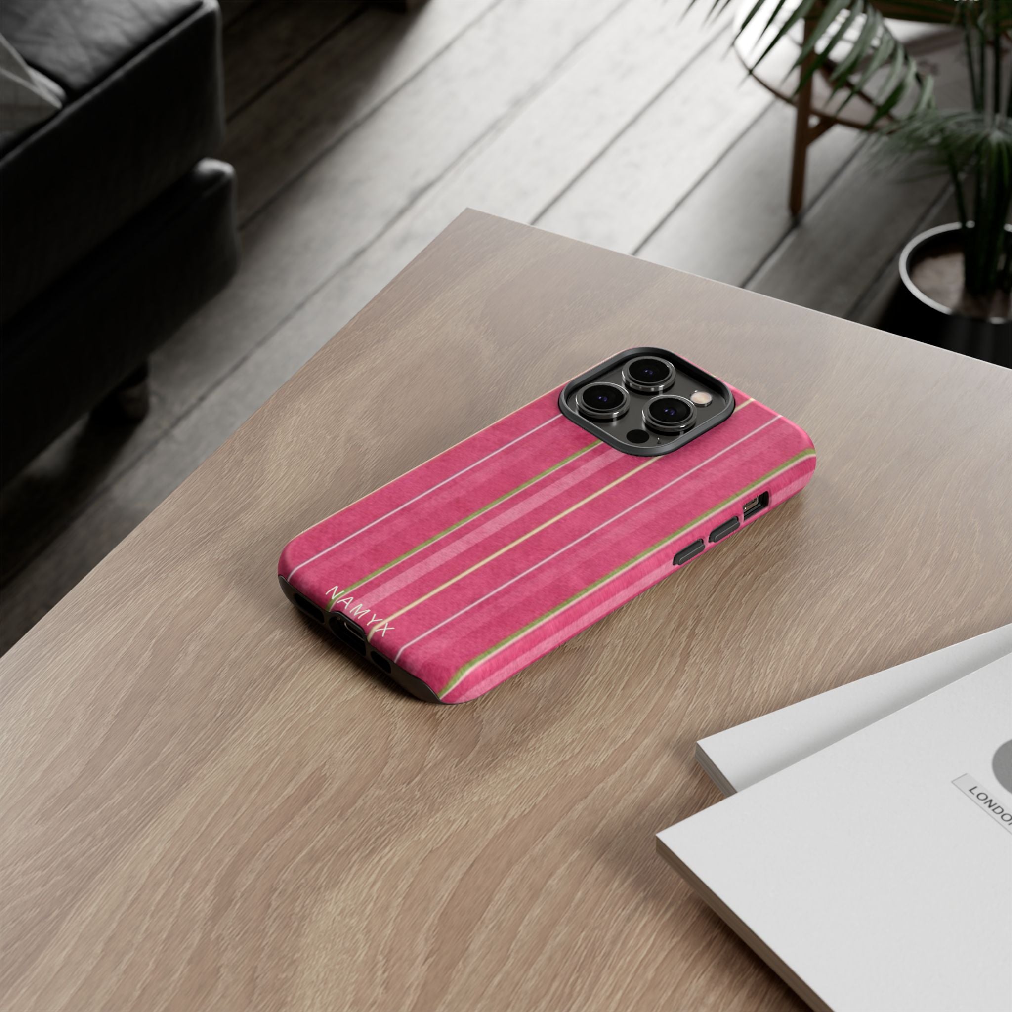Pink Vertical Stripe Tough Phone Case — Durable Protective iPhone Cover with Subtle Vintage Stripes