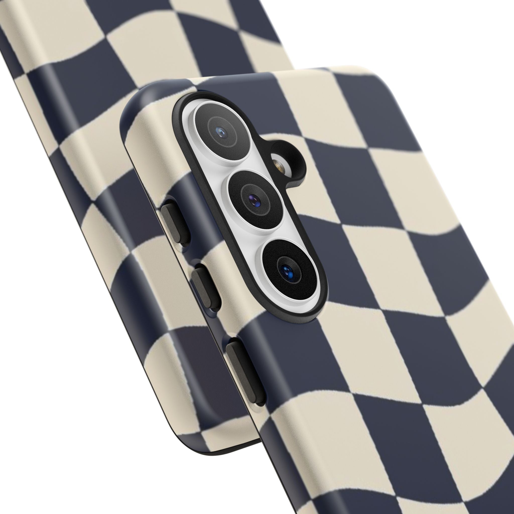 Wavy Checkered Phone Case – Retro Navy Racing Pattern Tough Case