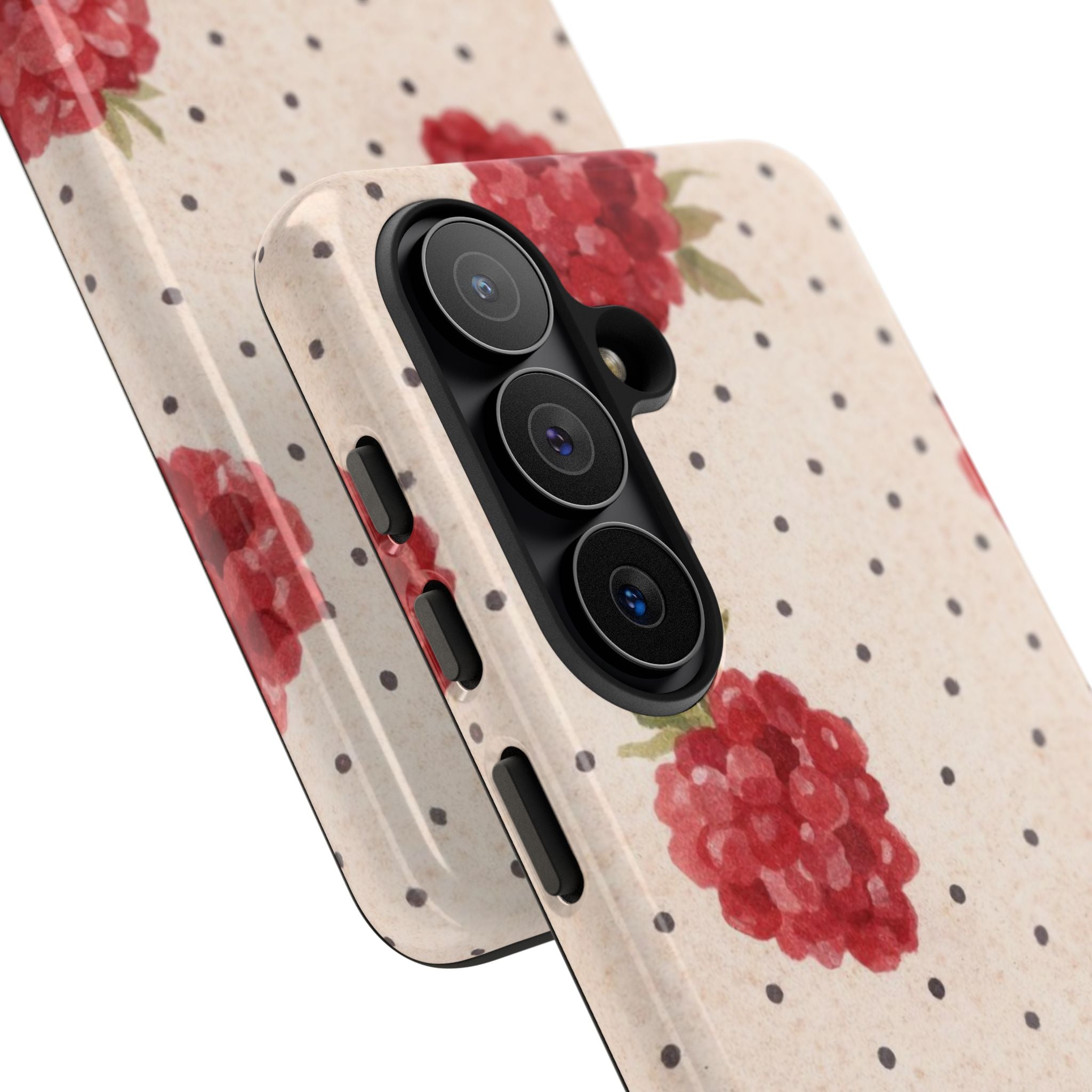 Raspberry Dotted Tough Phone Case — Vintage Floral Protective Cover