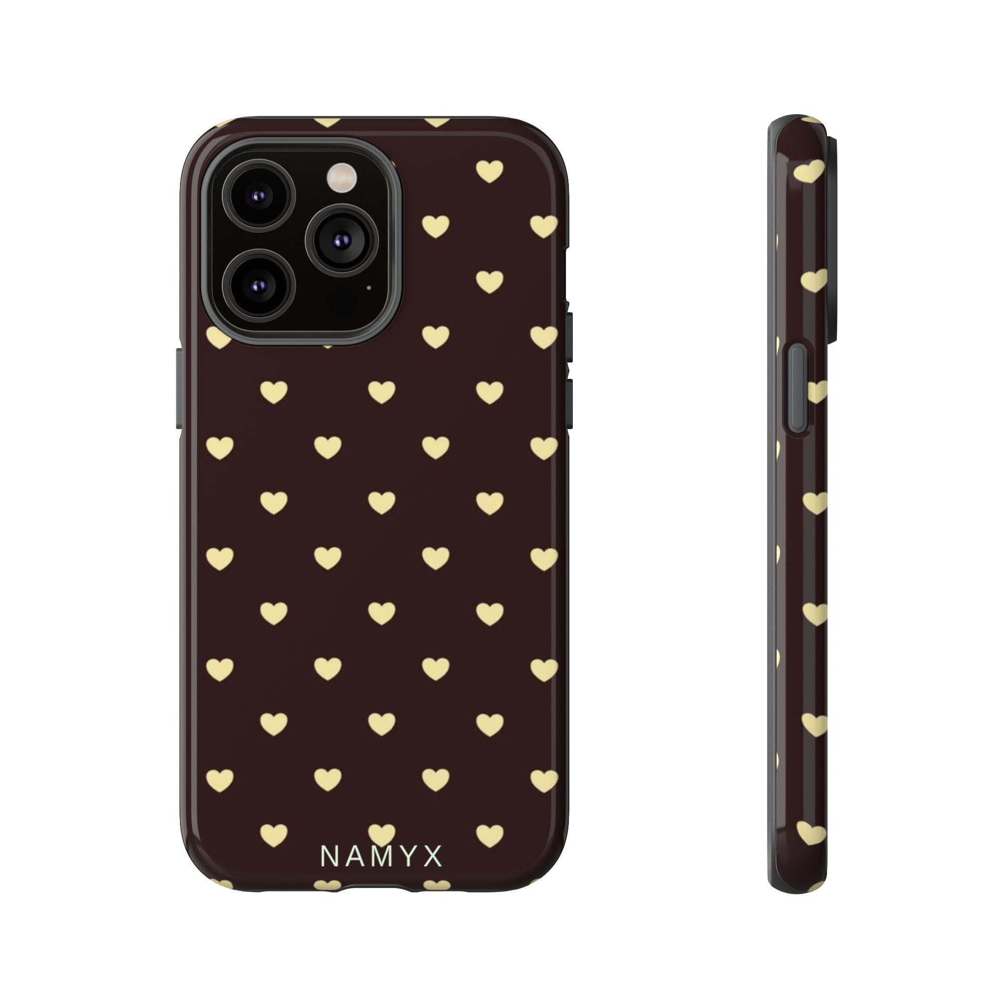 Tough Case — Brown Phone Case with Cream Heart Pattern