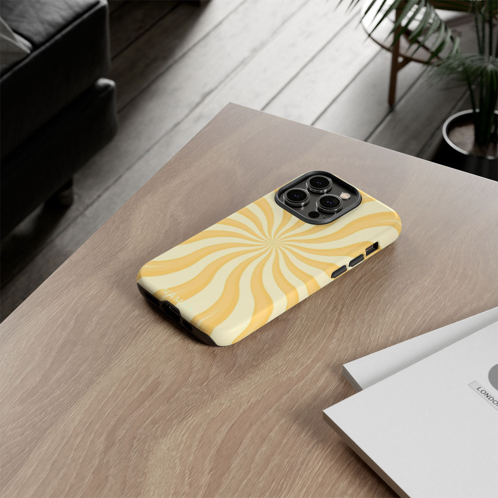 Phone Case — Retro Yellow Swirl Tough Protective Cover