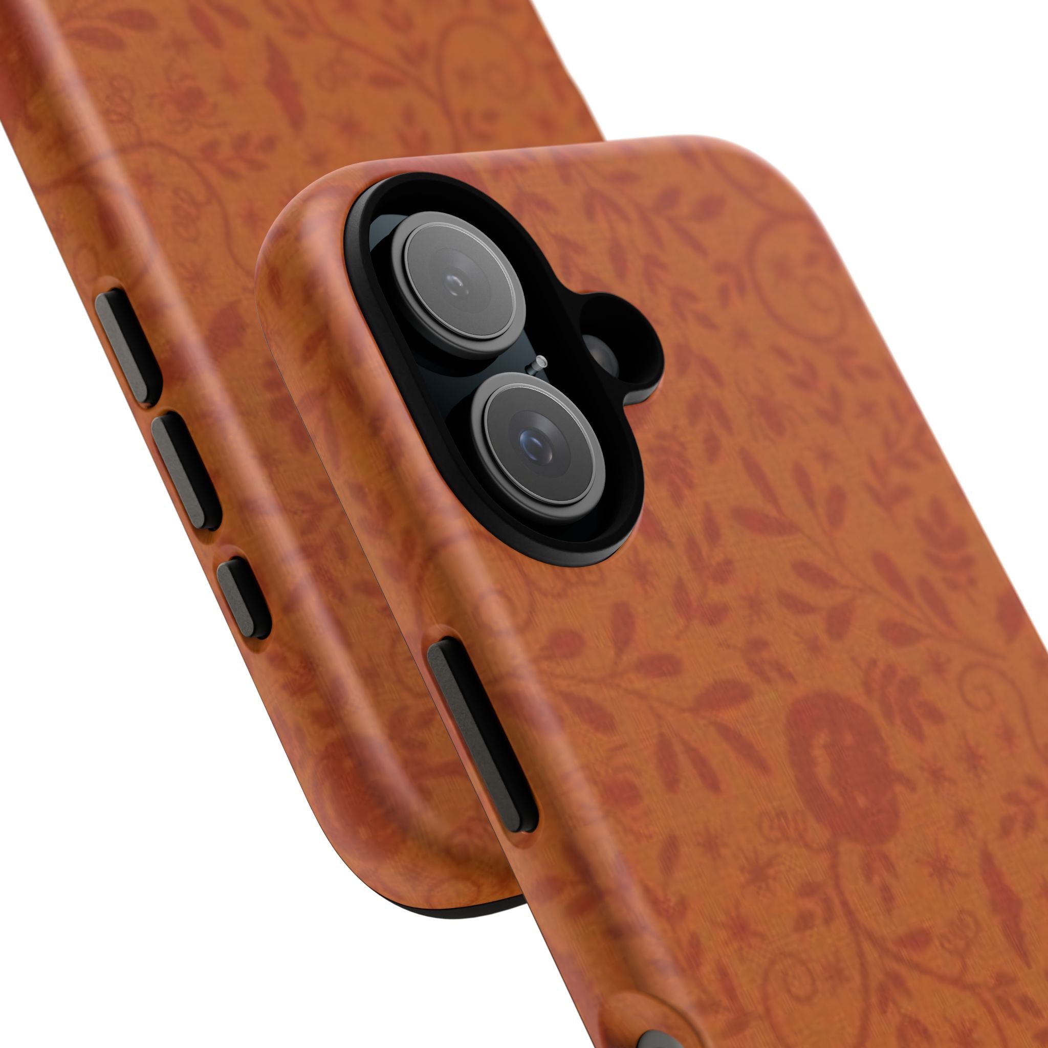 Floral Leather Phone Case — Rustic Orange Botanical Tough Case
