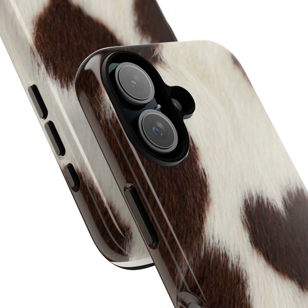 Cowhide Heart Phone Case — Cute Cow Print Protective iPhone Cover