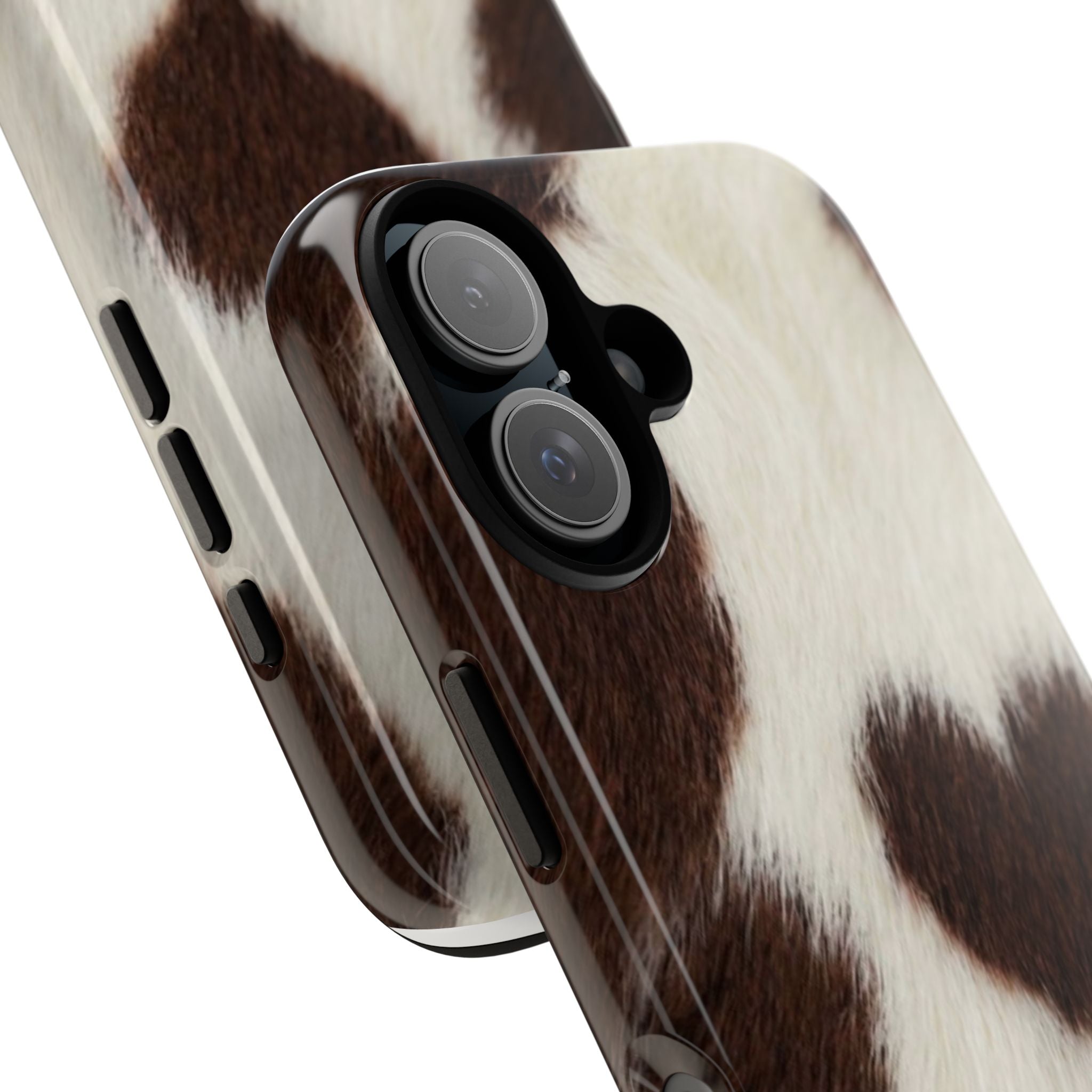 Cowhide Heart Phone Case — Cute Cow Print Protective iPhone Cover