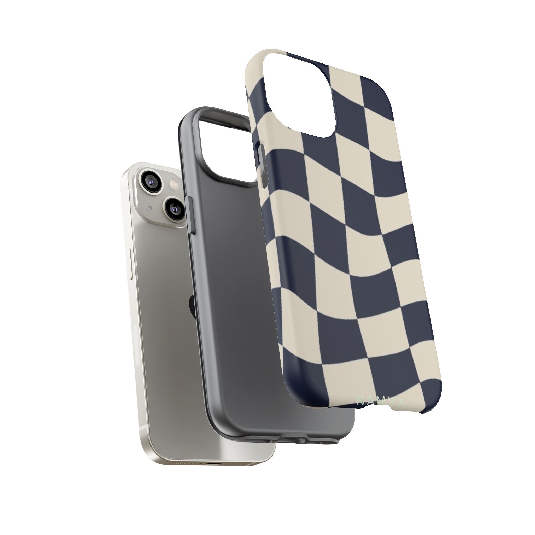 Wavy Checkered Phone Case – Retro Navy Racing Pattern Tough Case