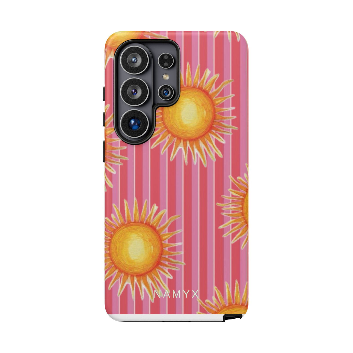 Sunburst Stripe Tough Phone Case — Bright Yellow Sun Pattern on Pink