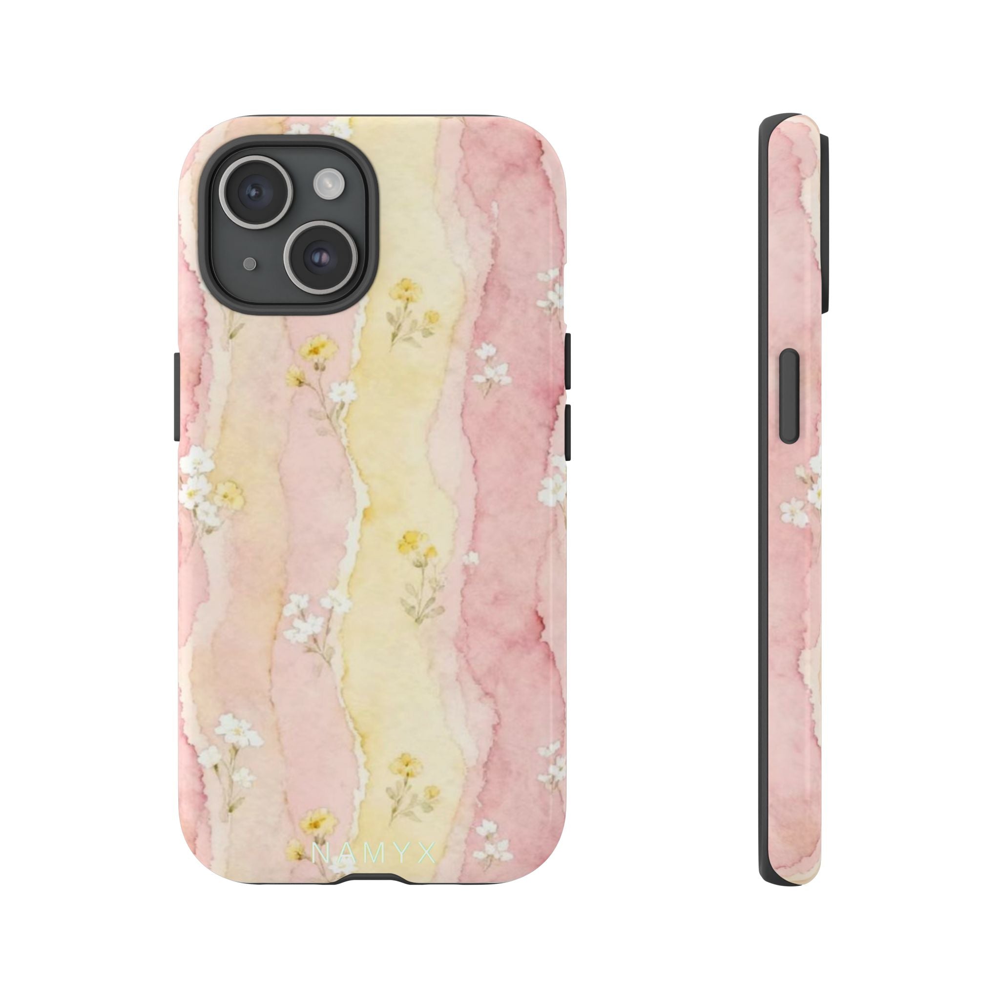 Floral Watercolor Tough Phone Case — Pink & Yellow Daisy Protective Cover