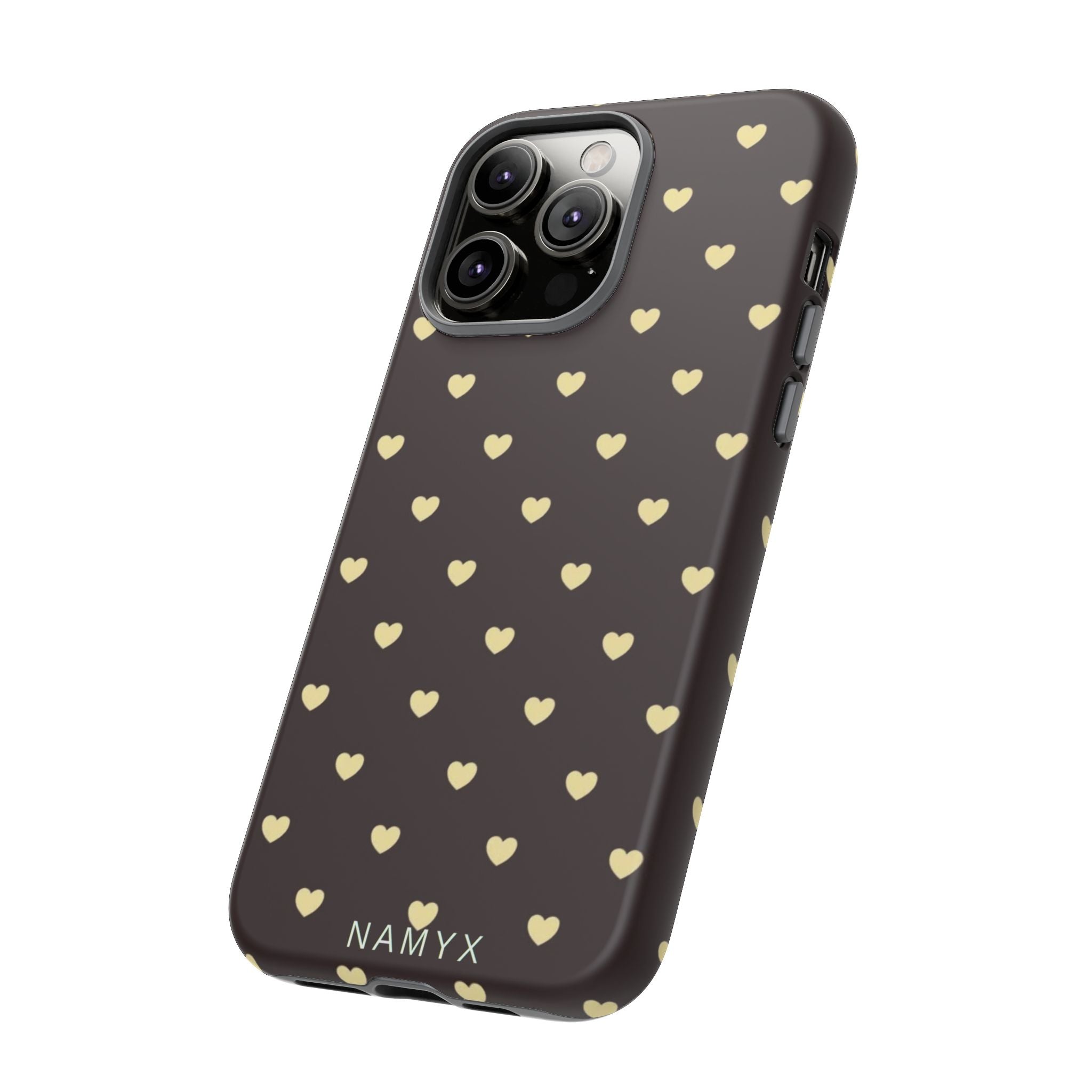 Tough Case — Brown Phone Case with Cream Heart Pattern