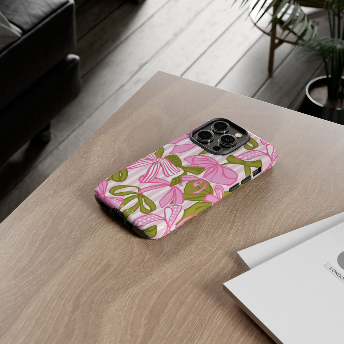 Bow Pattern Tough Case - Pink & Olive Floral Phone Cover