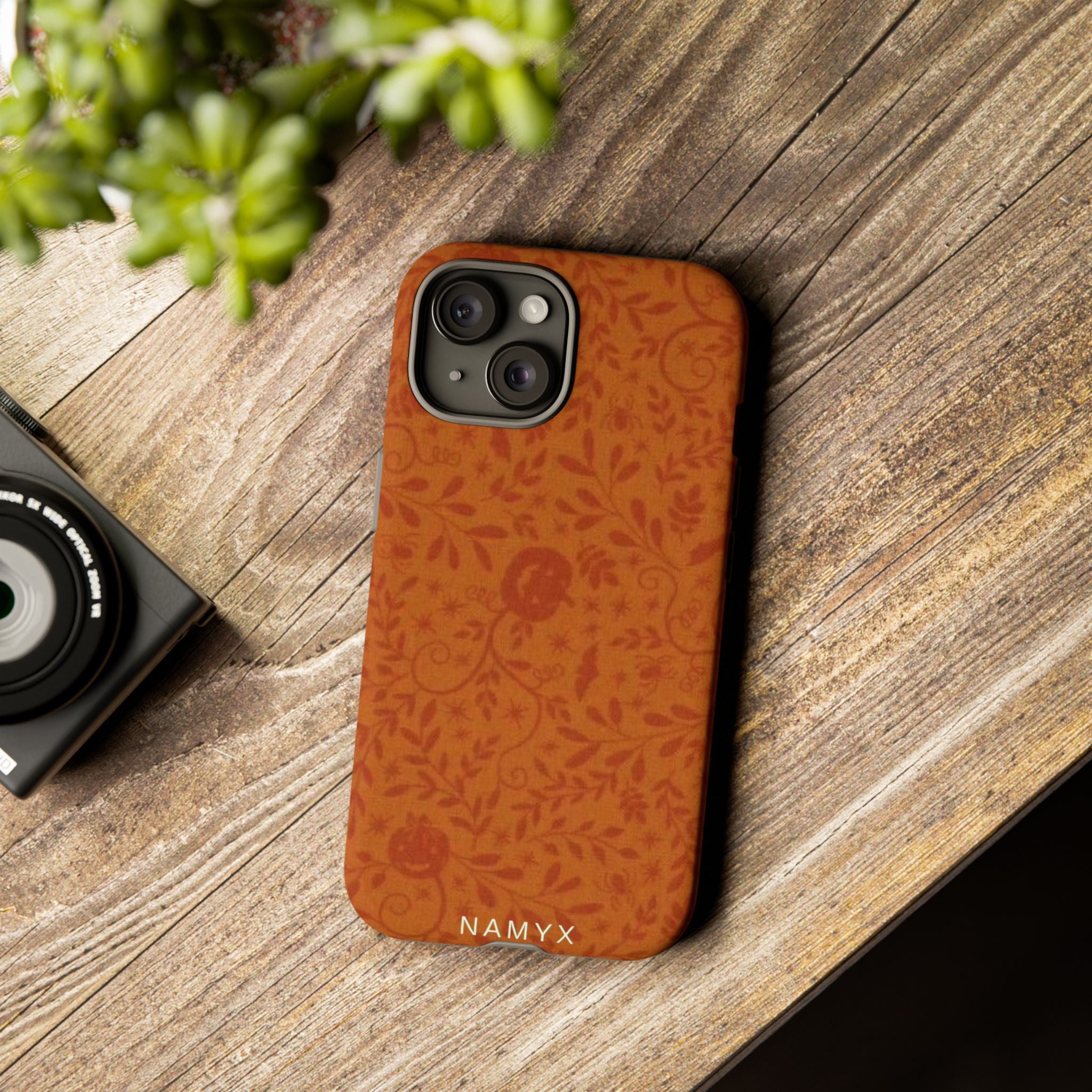 Floral Leather Phone Case — Rustic Orange Botanical Tough Case