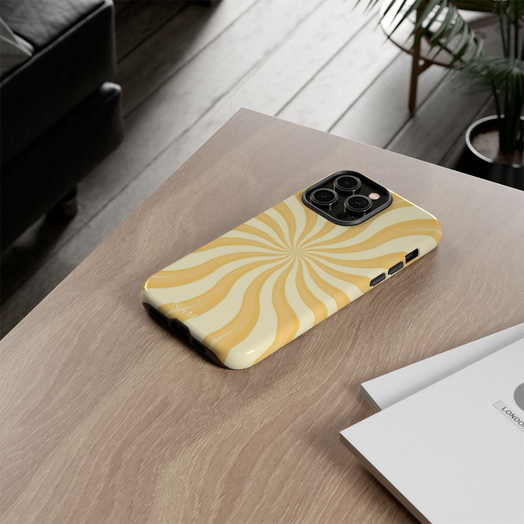 Phone Case — Retro Yellow Swirl Tough Protective Cover
