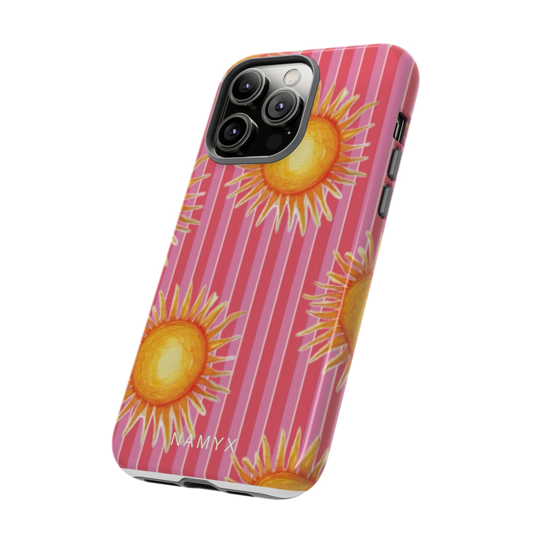 Sunburst Stripe Tough Phone Case — Bright Yellow Sun Pattern on Pink