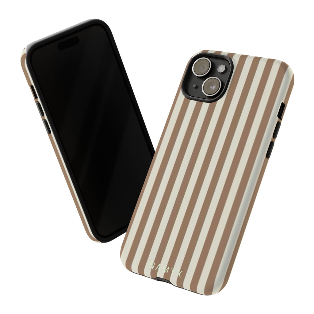 Striped Beige Phone Case — Classic Vertical Brown & Cream Stripe Tough Case