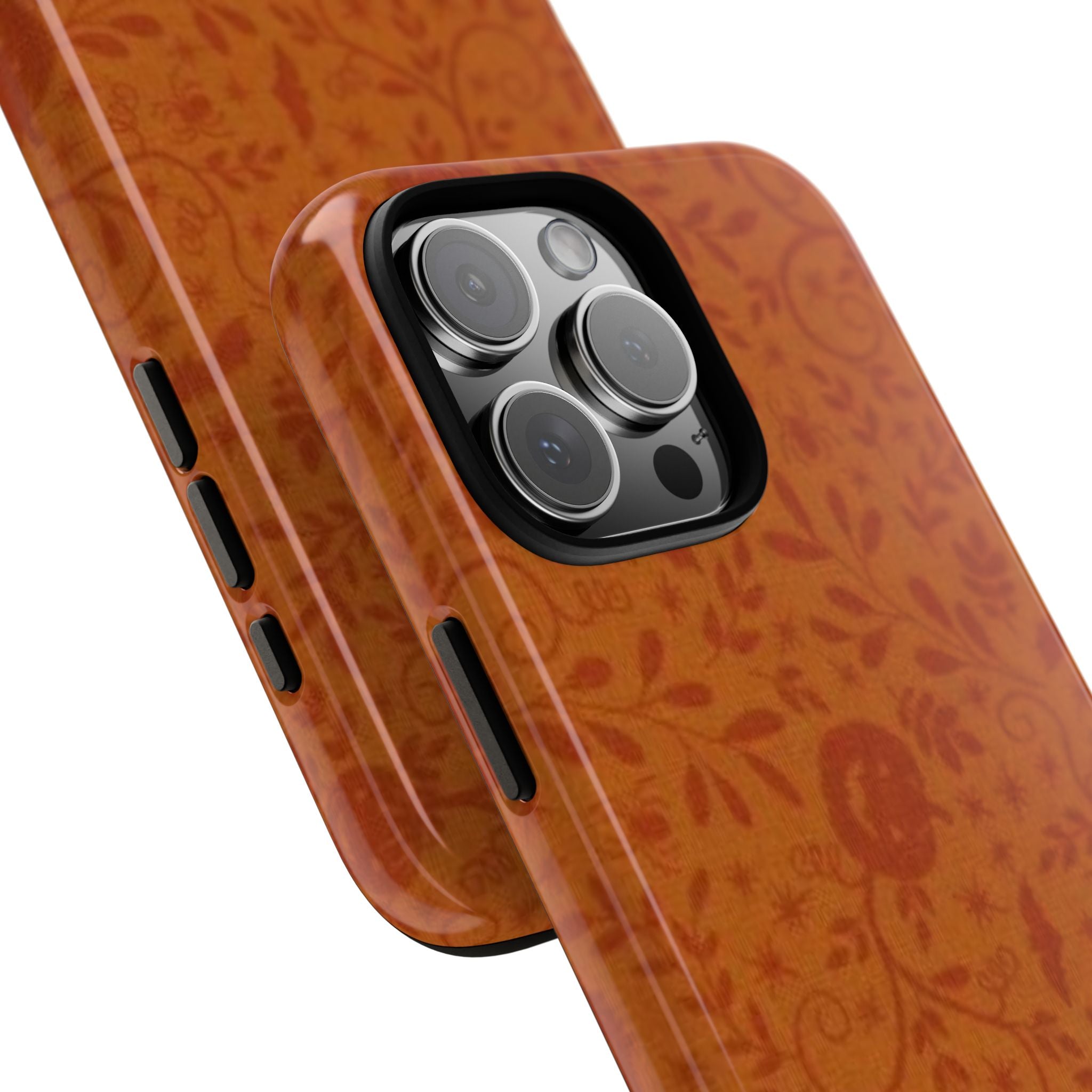 Floral Leather Phone Case — Rustic Orange Botanical Tough Case