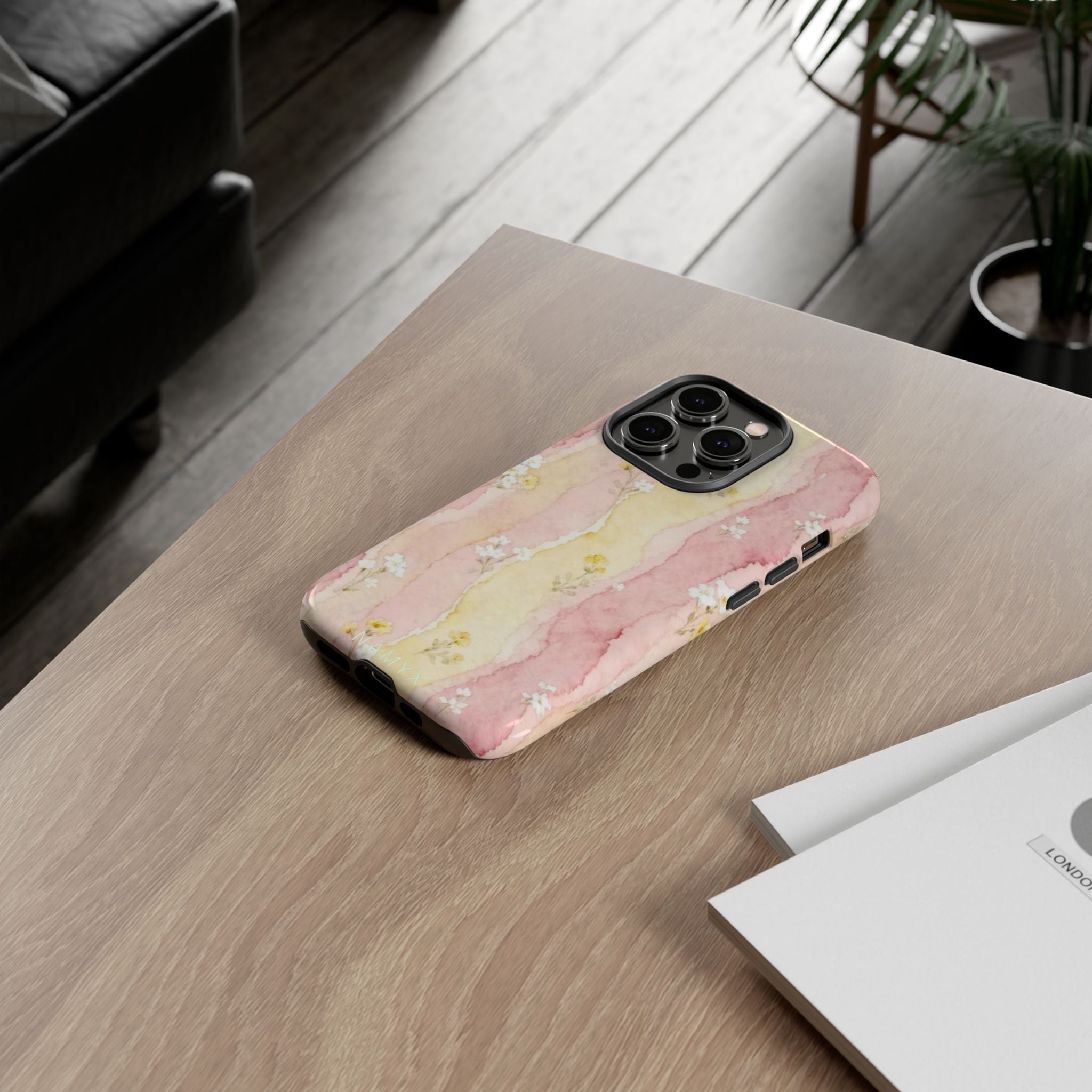 Floral Watercolor Tough Phone Case — Pink & Yellow Daisy Protective Cover