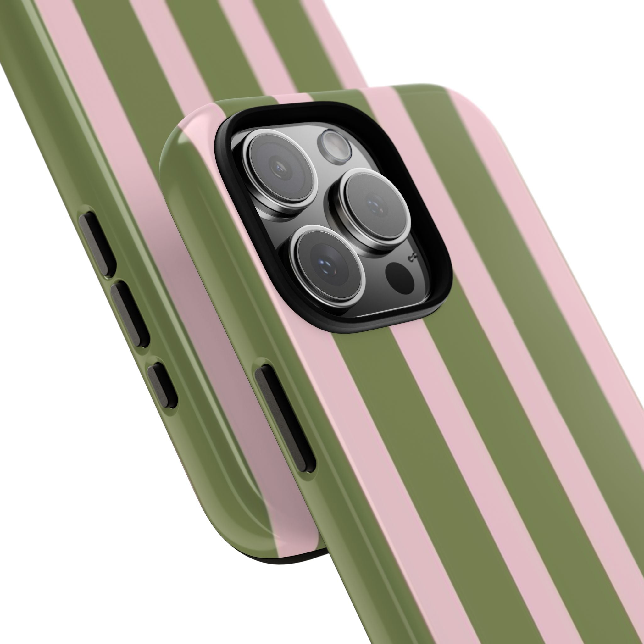 Striped Olive & Blush Tough Phone Case — Durable Protective Phone Cover