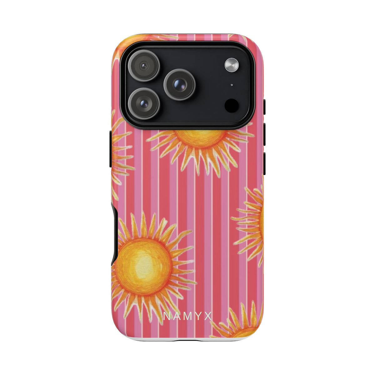 Sunburst Stripe Tough Phone Case — Bright Yellow Sun Pattern on Pink