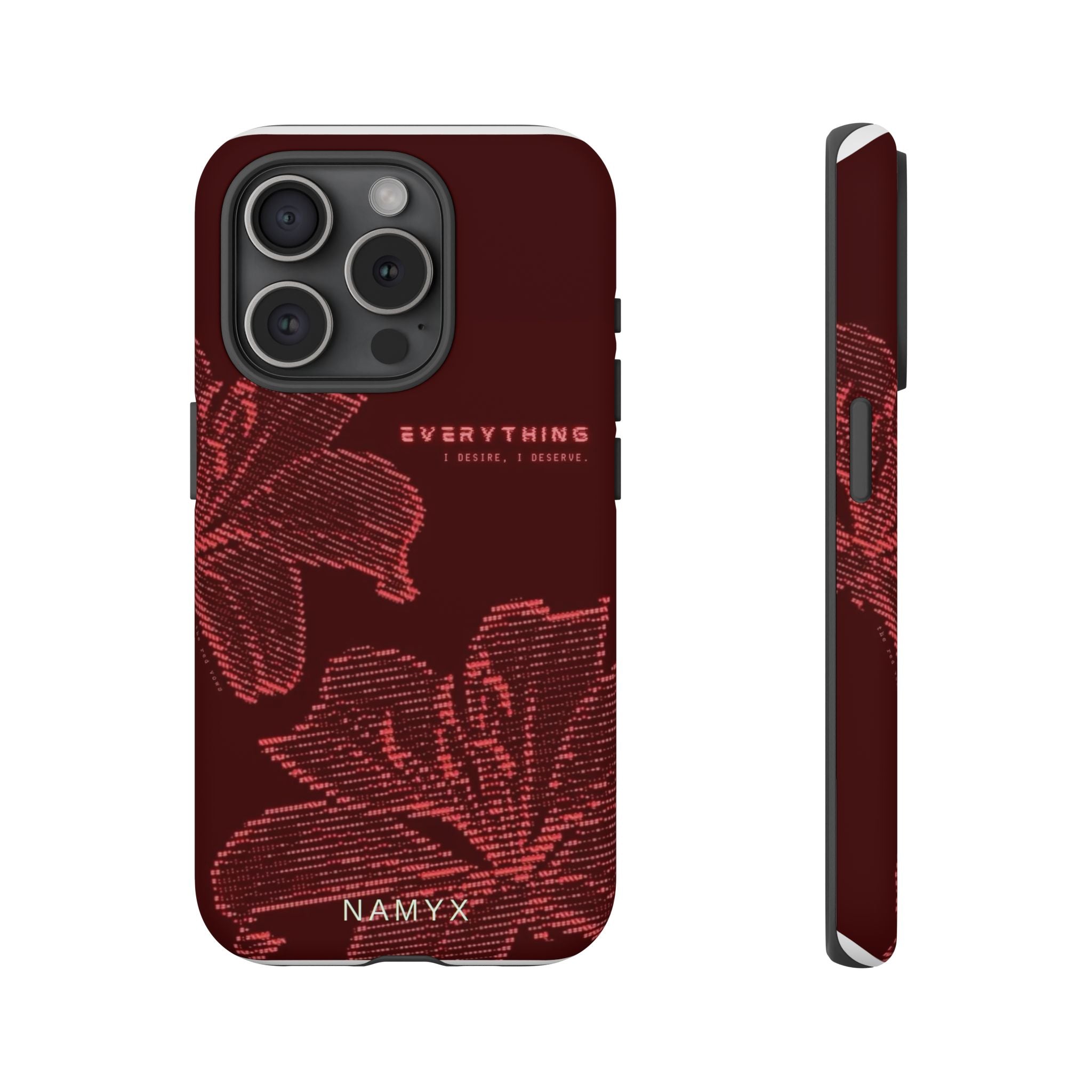 Floral Tough Phone Case — 'Everything' Burgundy Protective Cover