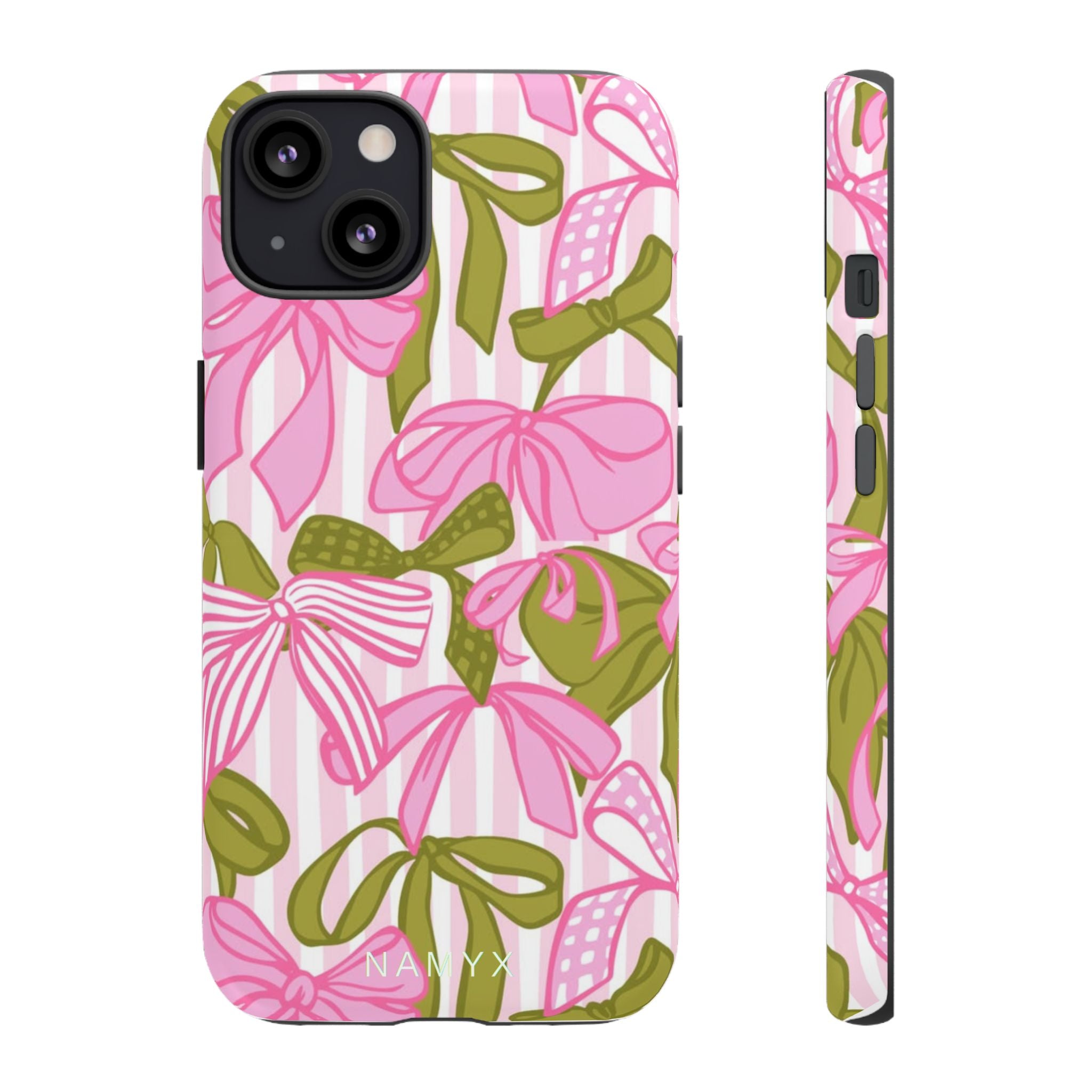 Bow Pattern Tough Case - Pink & Olive Floral Phone Cover