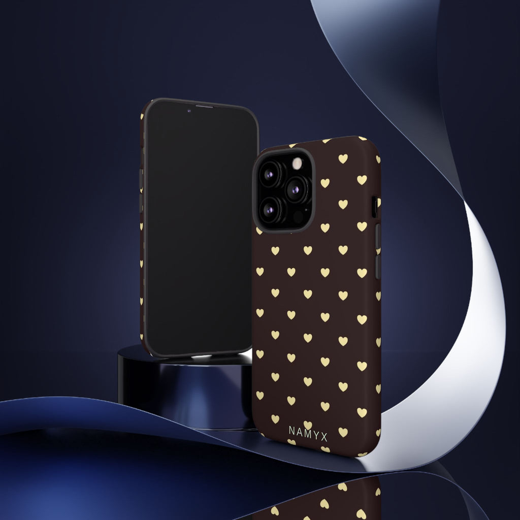 Tough Case — Brown Phone Case with Cream Heart Pattern