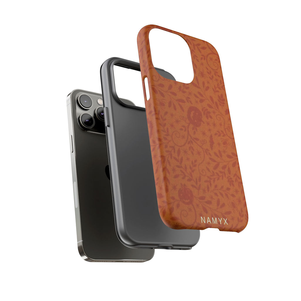 Floral Leather Phone Case — Rustic Orange Botanical Tough Case