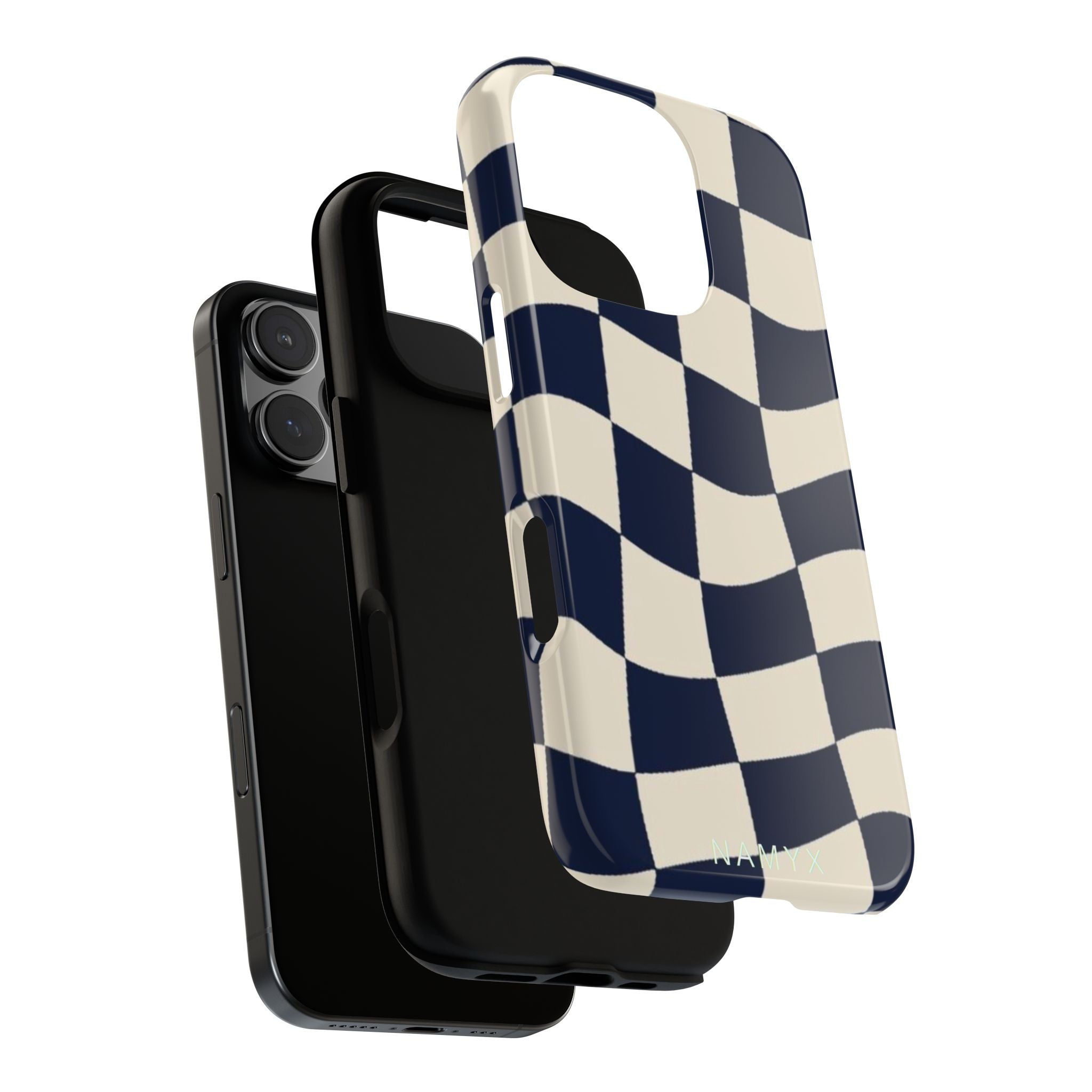 Wavy Checkered Phone Case – Retro Navy Racing Pattern Tough Case
