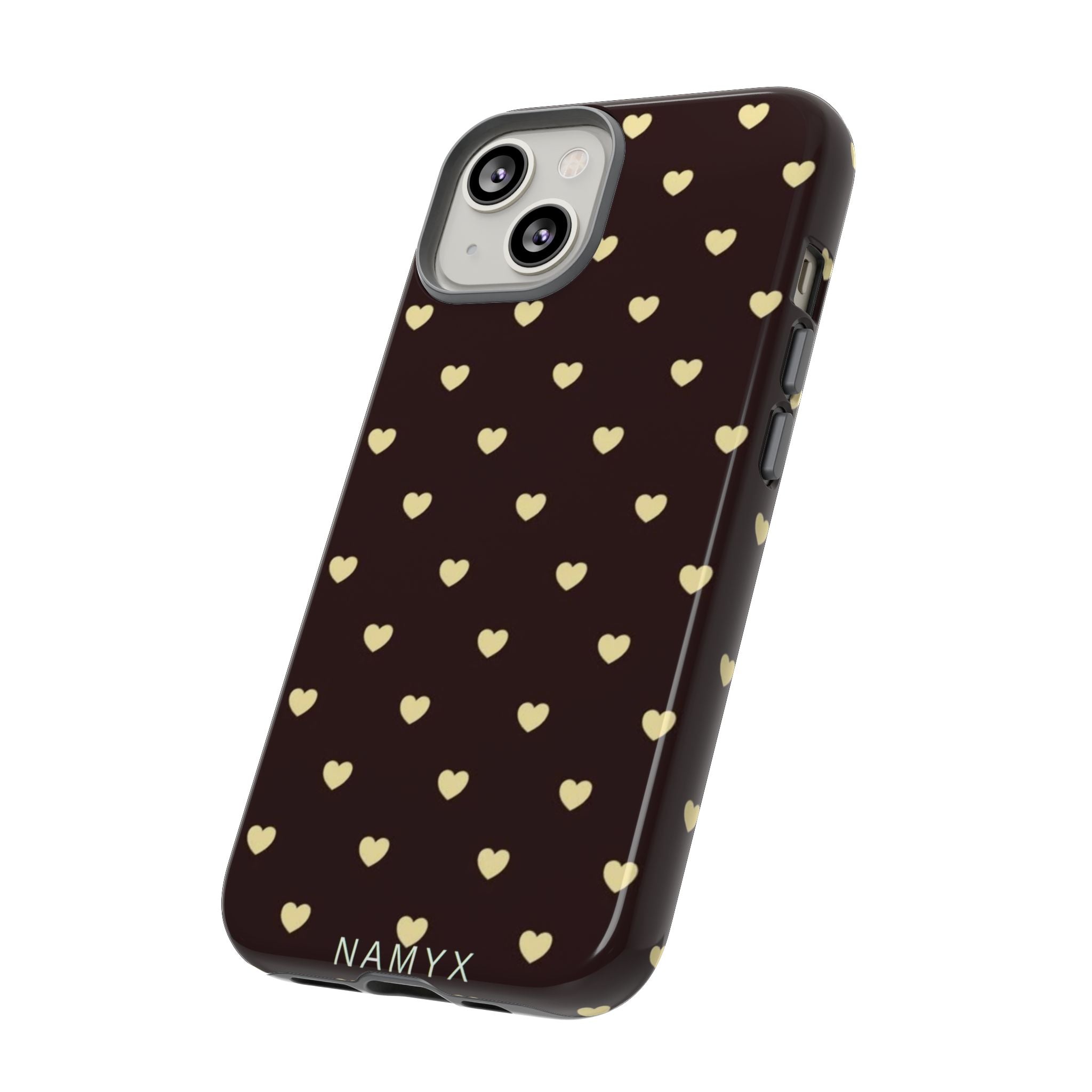 Tough Case — Brown Phone Case with Cream Heart Pattern