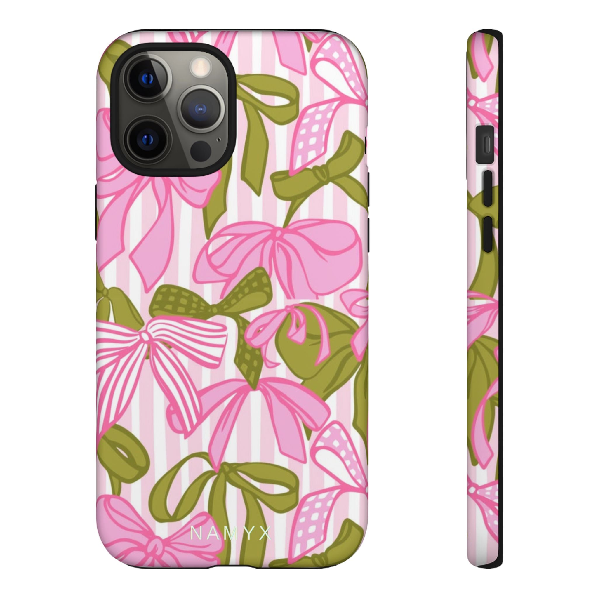 Bow Pattern Tough Case - Pink & Olive Floral Phone Cover
