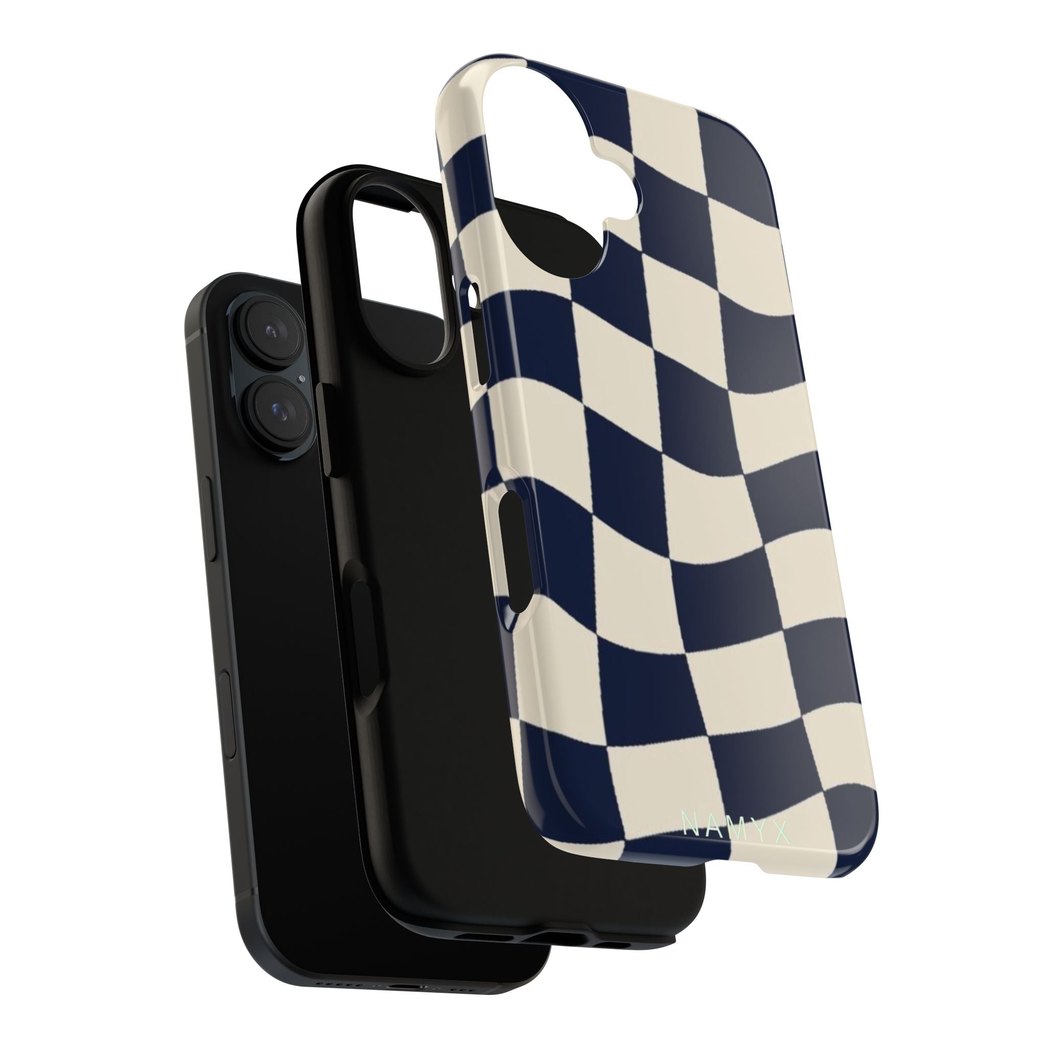 Wavy Checkered Phone Case – Retro Navy Racing Pattern Tough Case