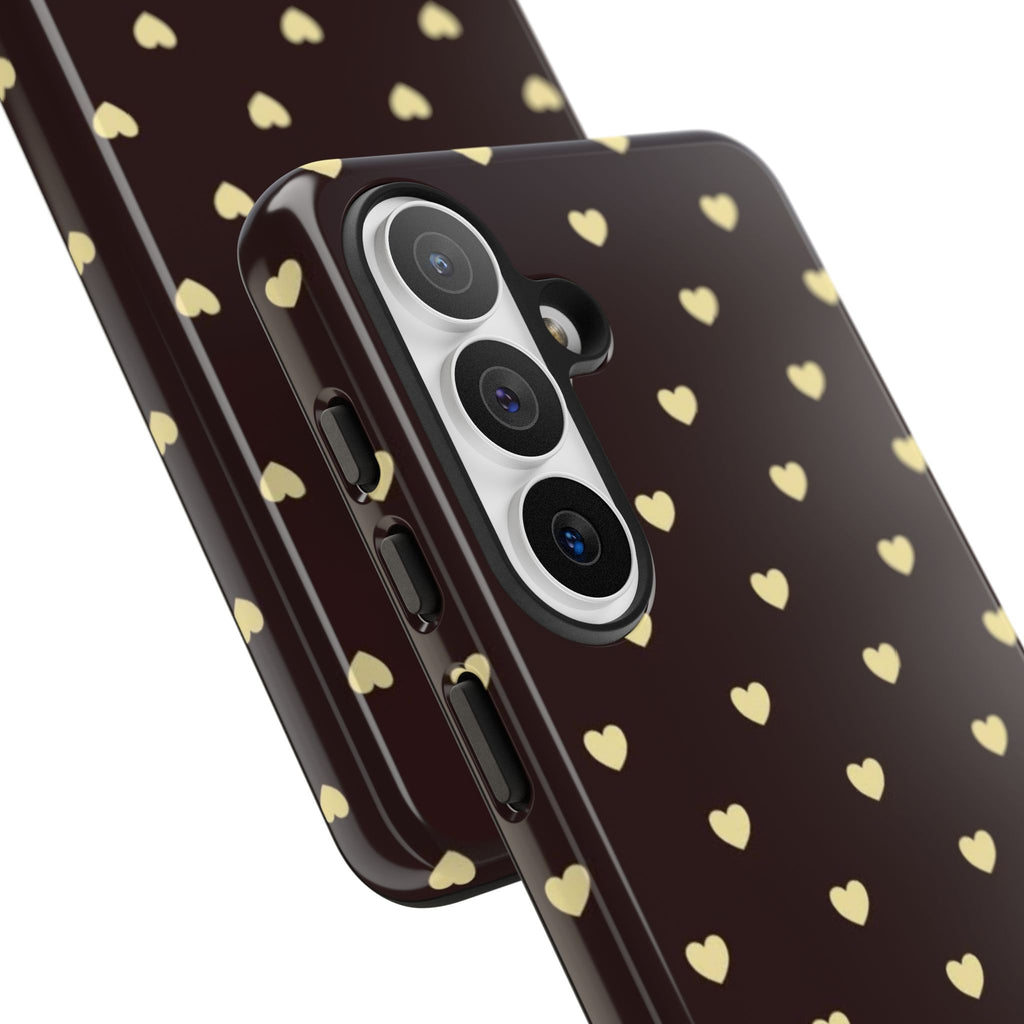 Tough Case — Brown Phone Case with Cream Heart Pattern