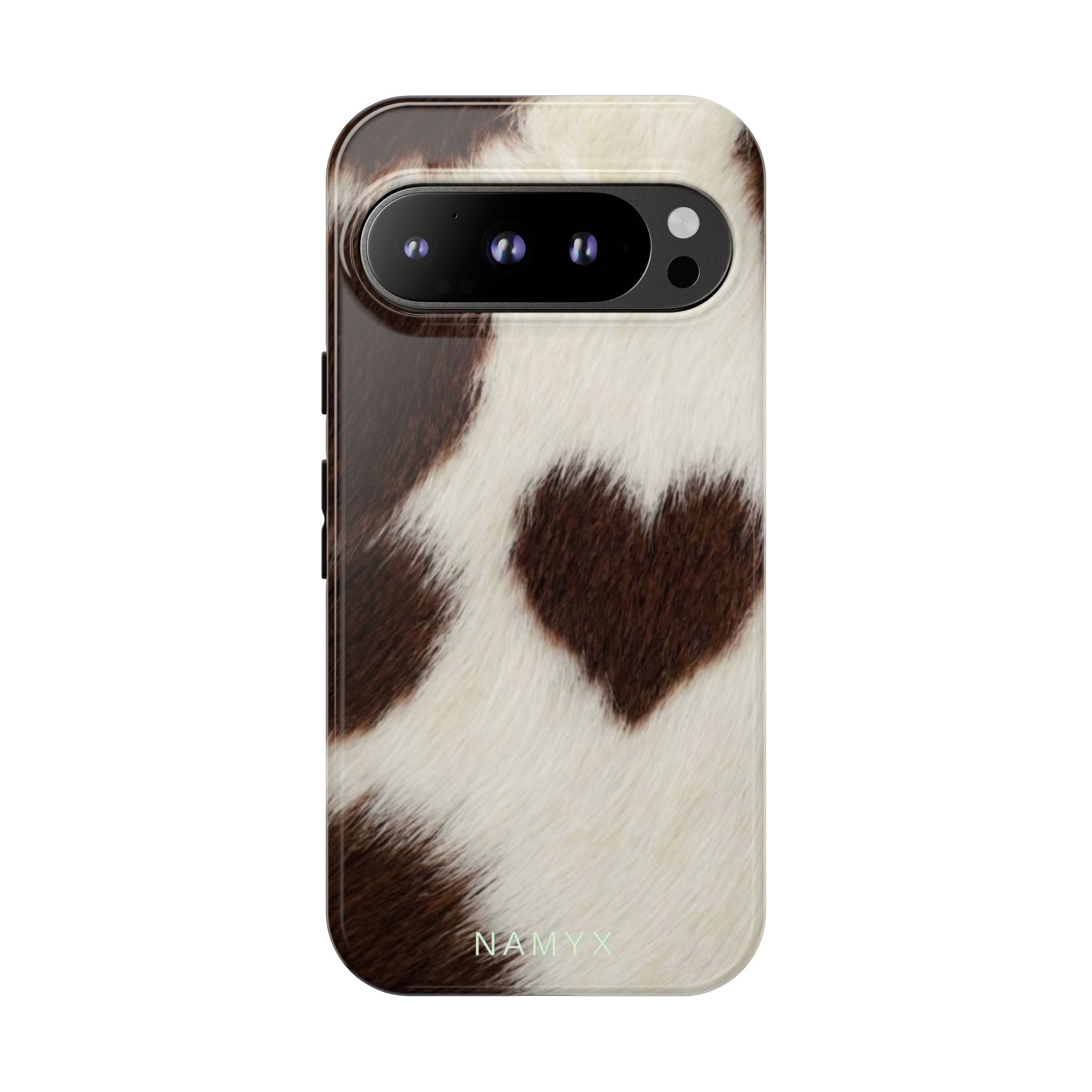 Cowhide Heart Phone Case — Cute Cow Print Protective iPhone Cover