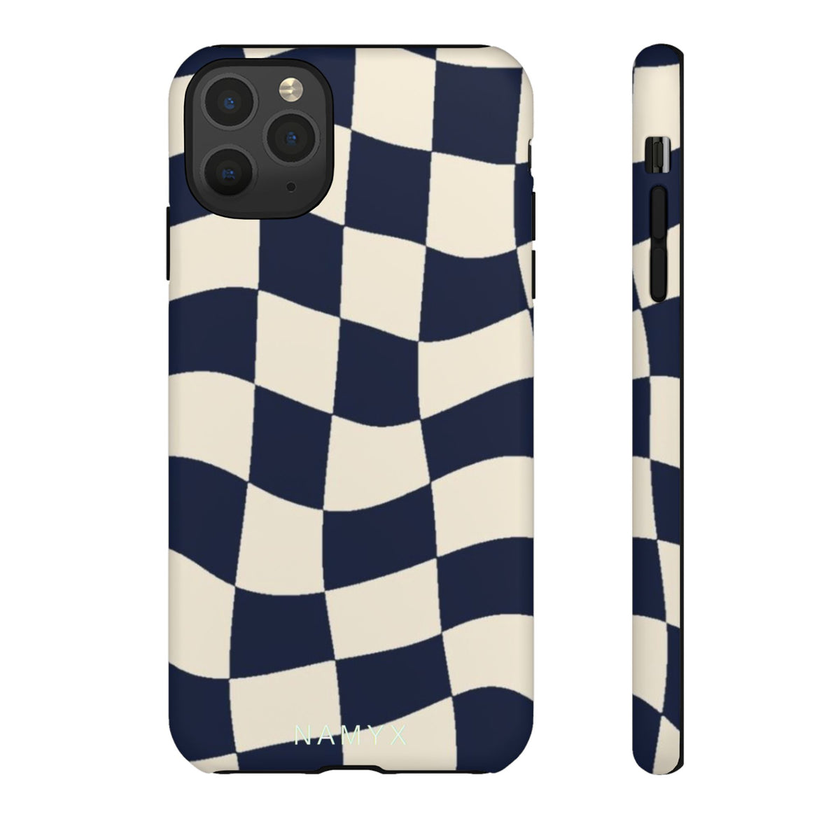 Wavy Checkered Phone Case – Retro Navy Racing Pattern Tough Case