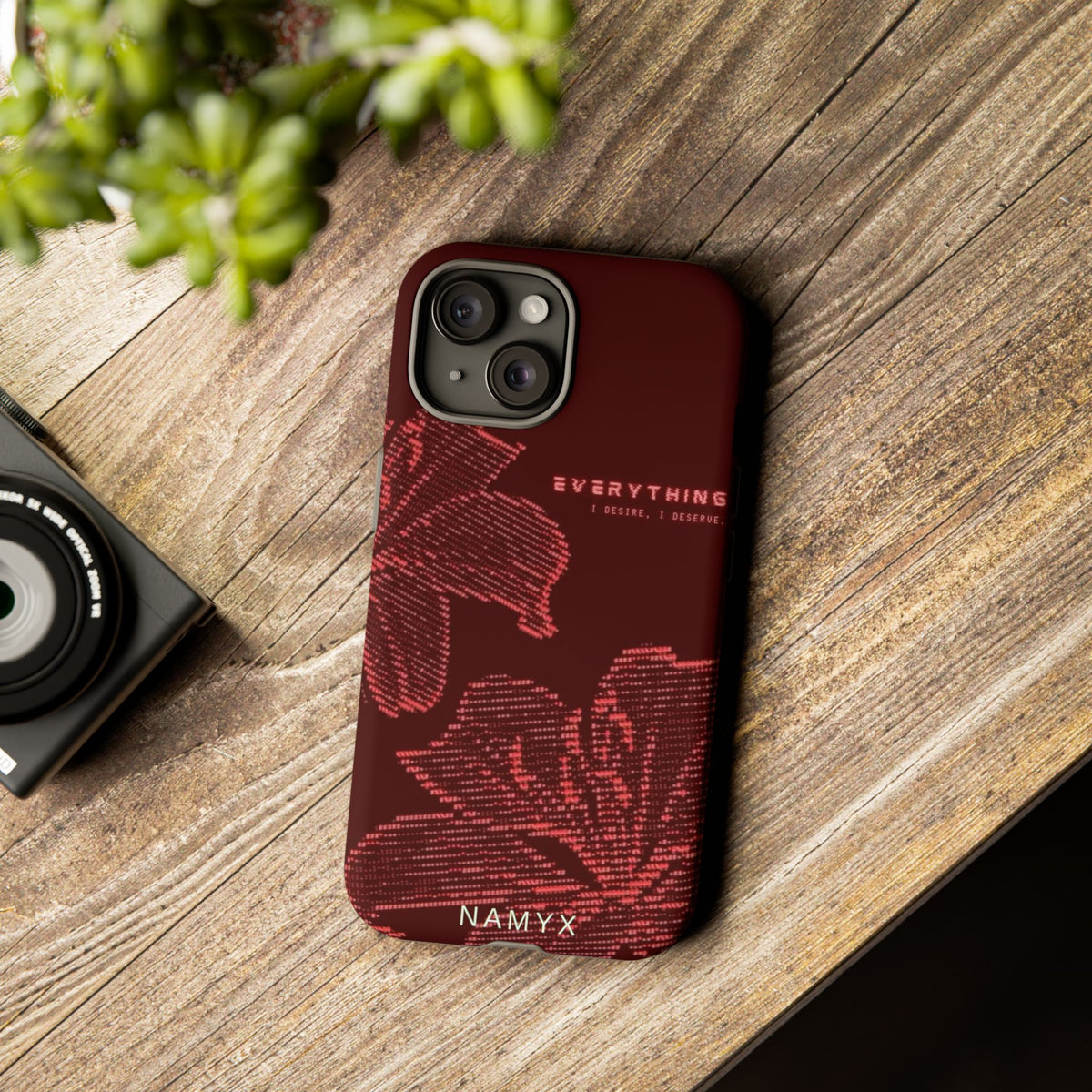 Floral Tough Phone Case — 'Everything' Burgundy Protective Cover