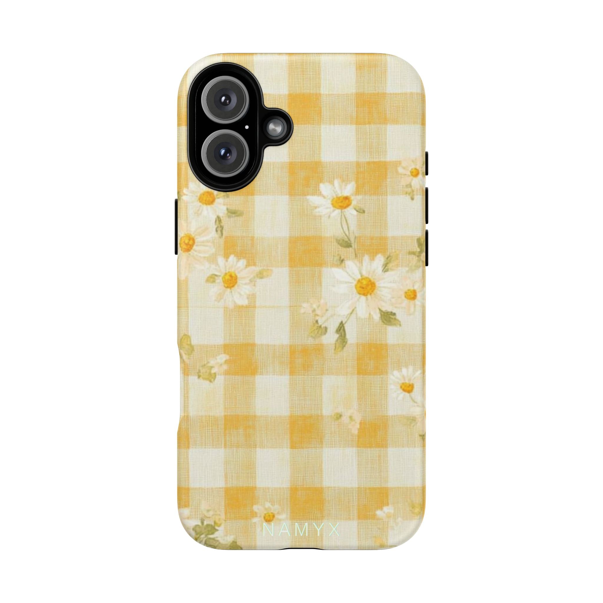 Daisy Gingham Tough Phone Case — Yellow Floral Protective Cover