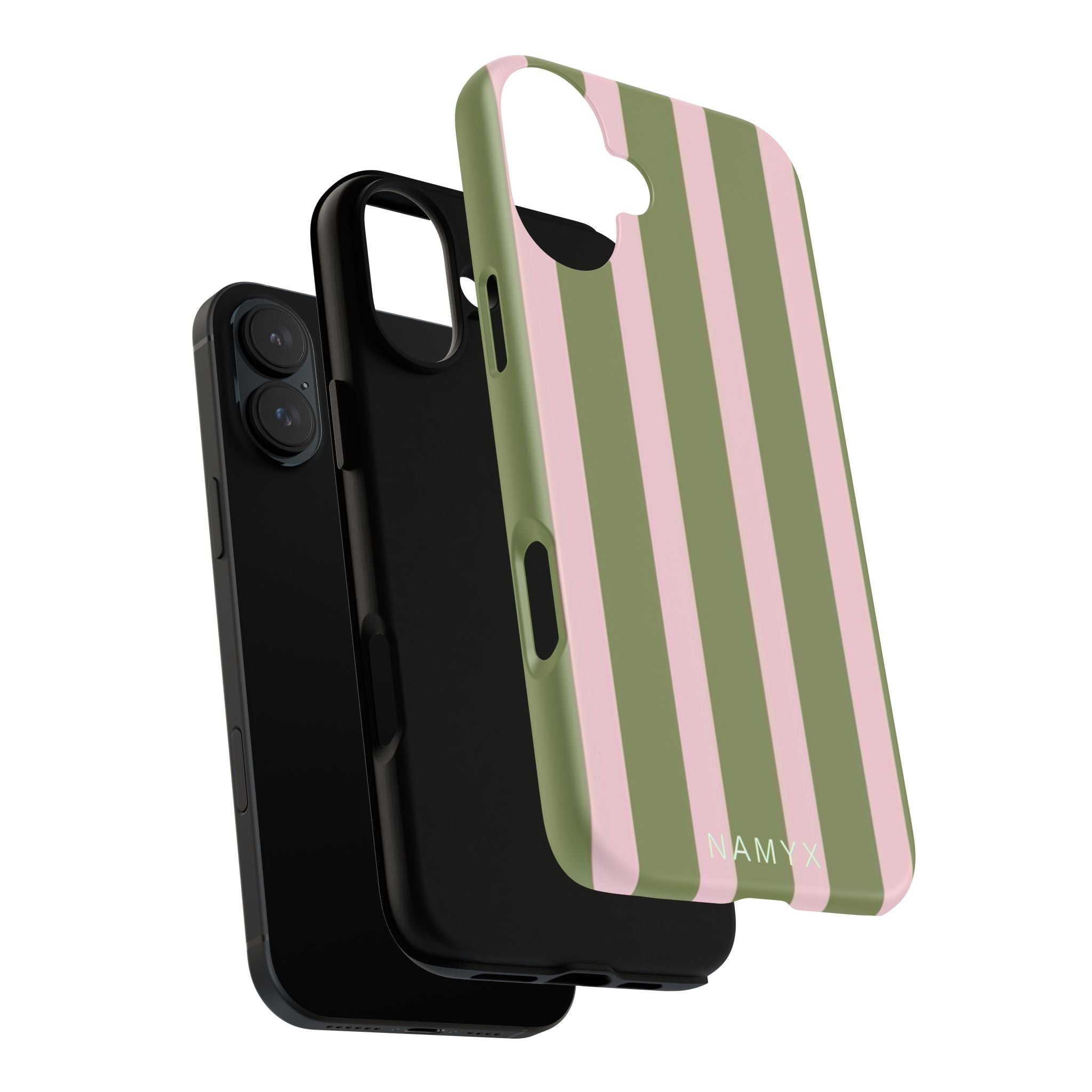 Striped Olive & Blush Tough Phone Case — Durable Protective Phone Cover