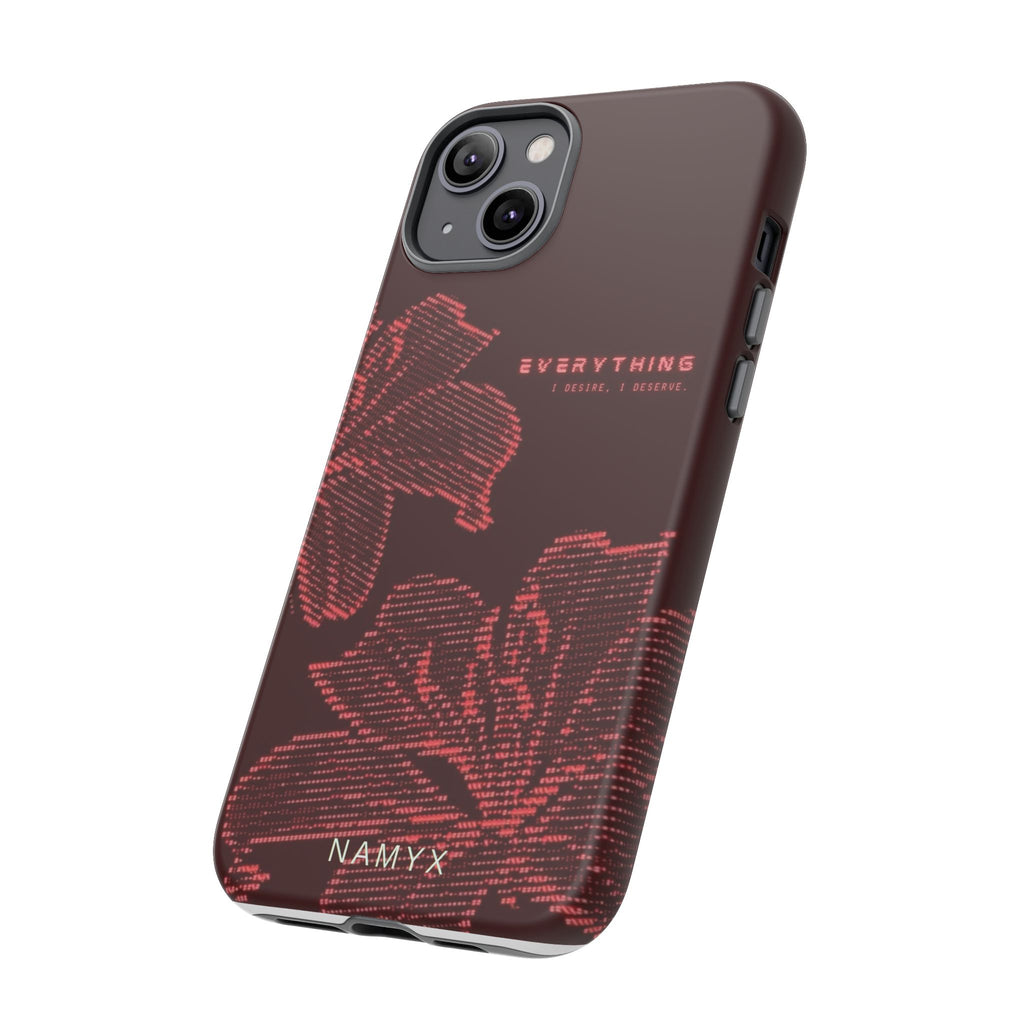 Floral Tough Phone Case — 'Everything' Burgundy Protective Cover