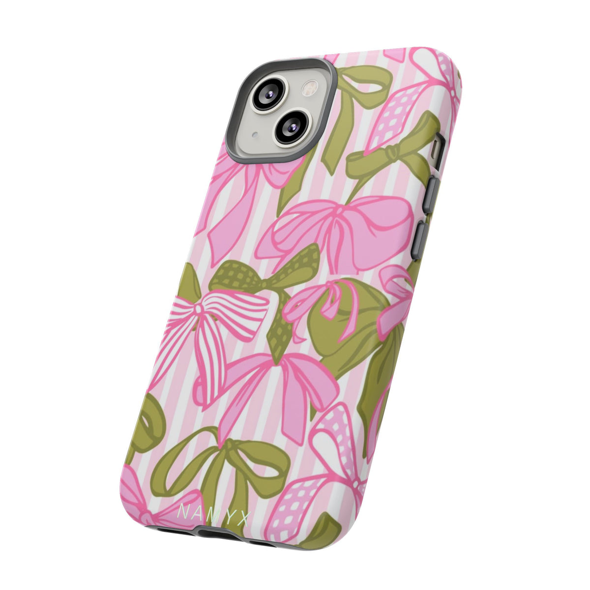 Bow Pattern Tough Case - Pink & Olive Floral Phone Cover