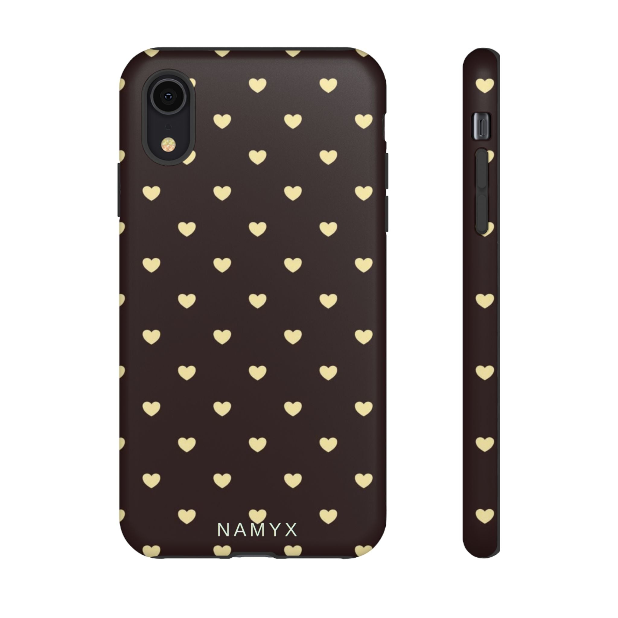 Tough Case — Brown Phone Case with Cream Heart Pattern
